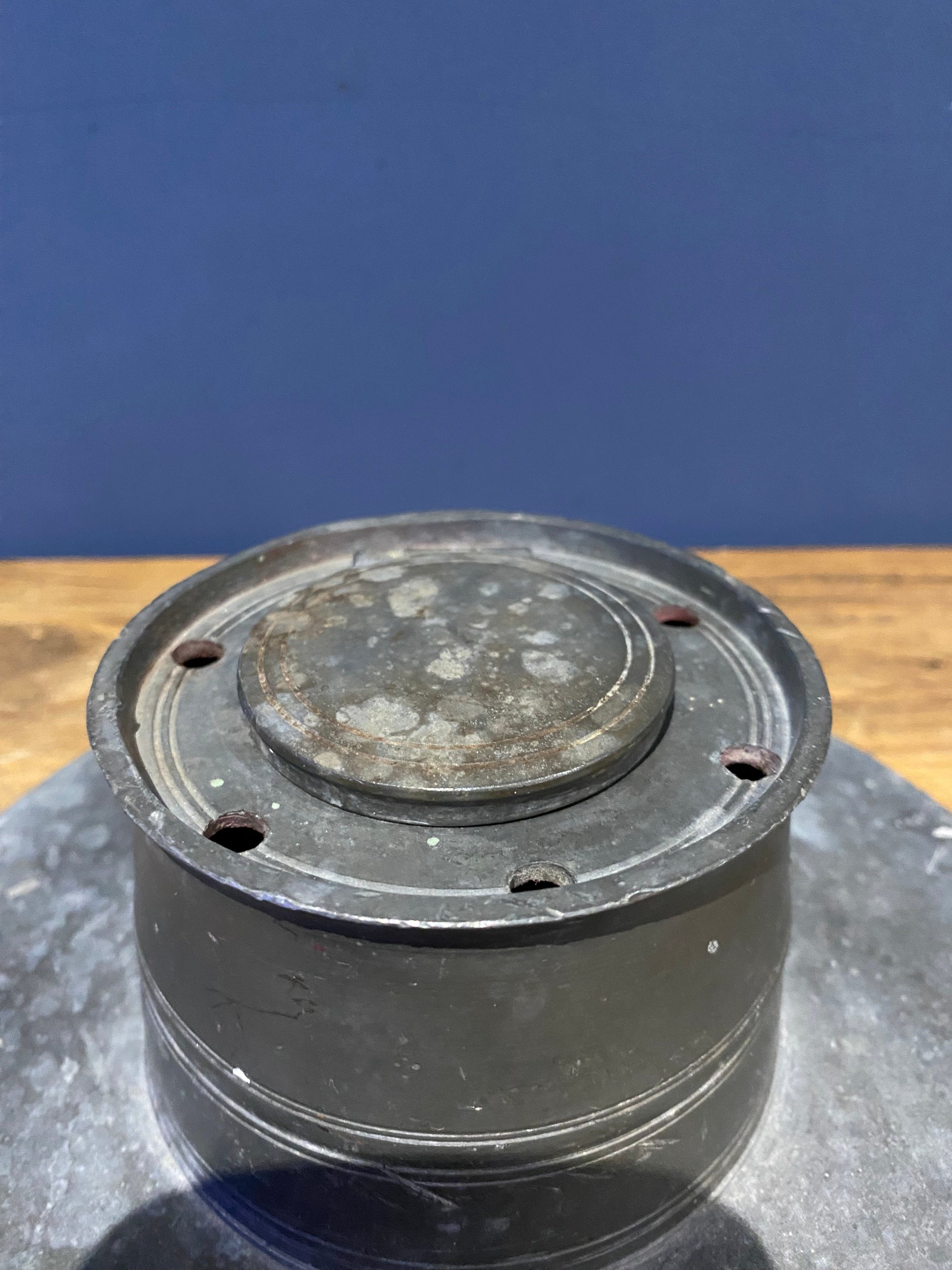 Vintage/ Antique Pewter Inkwell , Stamped E.S.C.C.