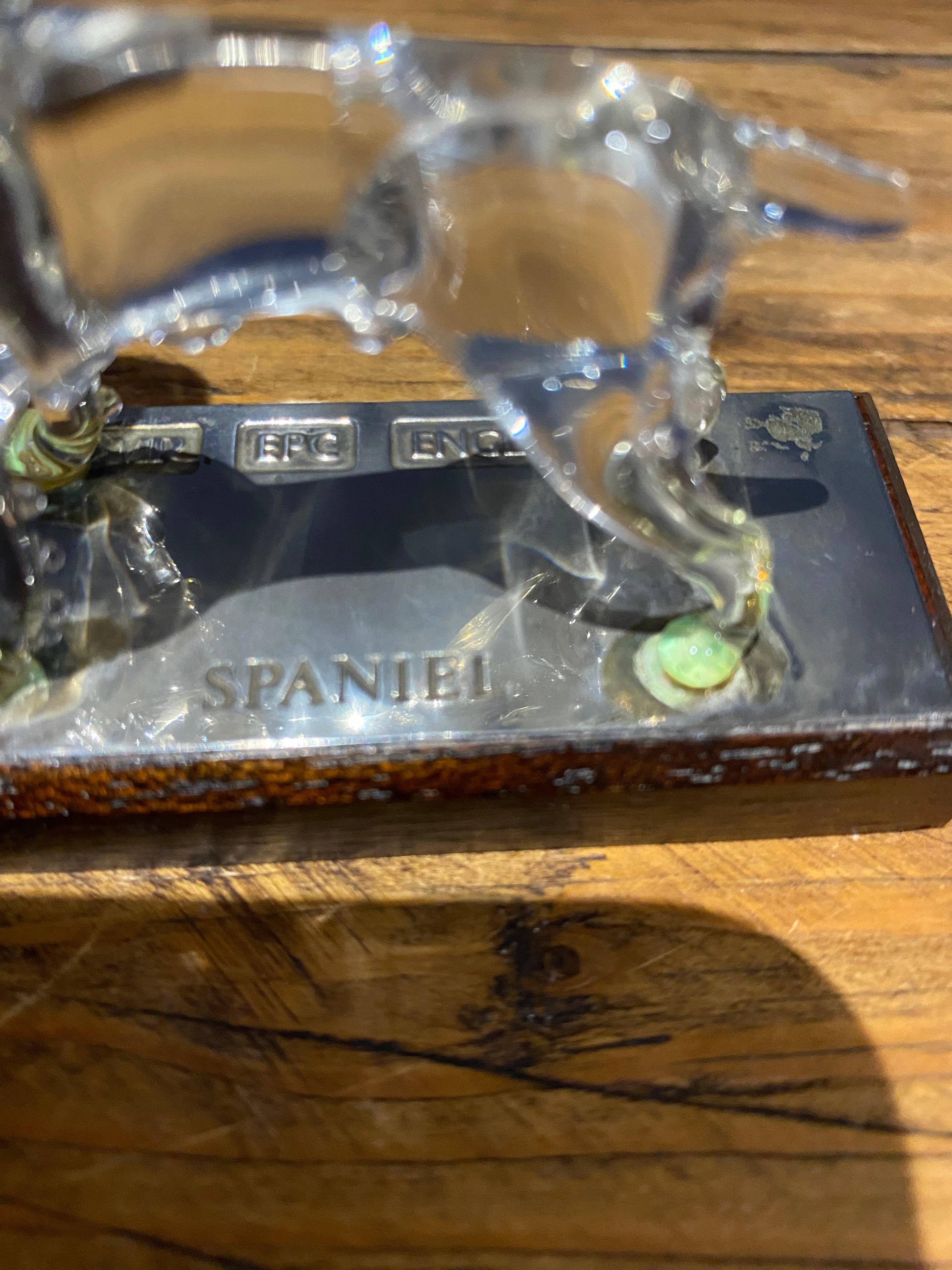 Vintage Crystal Spaniel Ornament On Wood Base