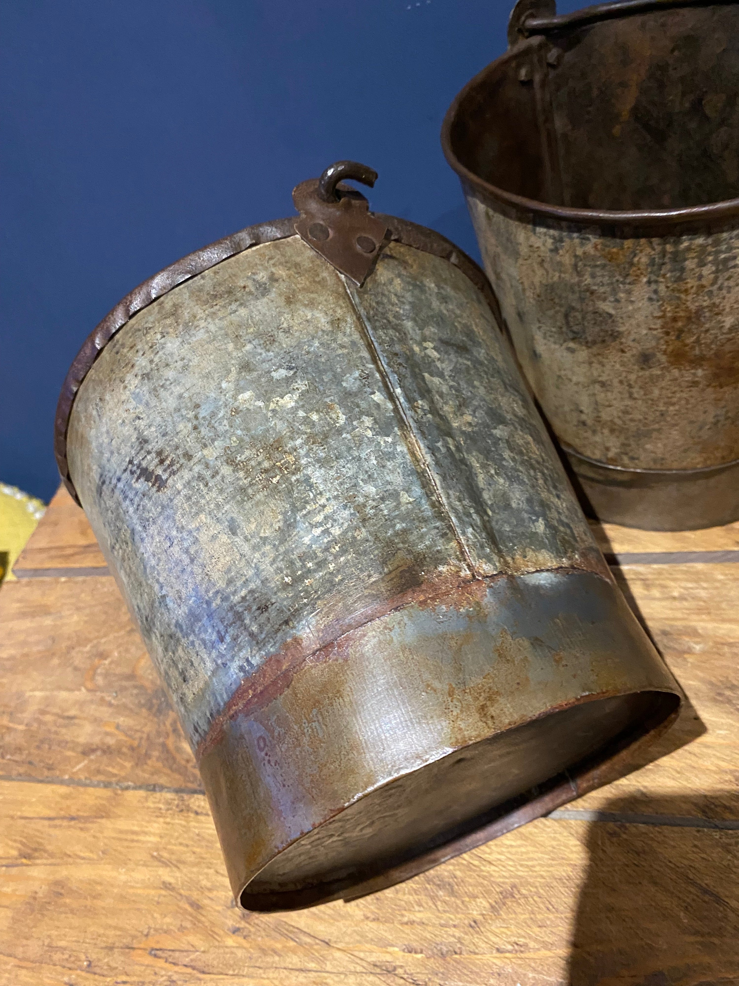 3 X Vintage Galvanised Buckets , Medium