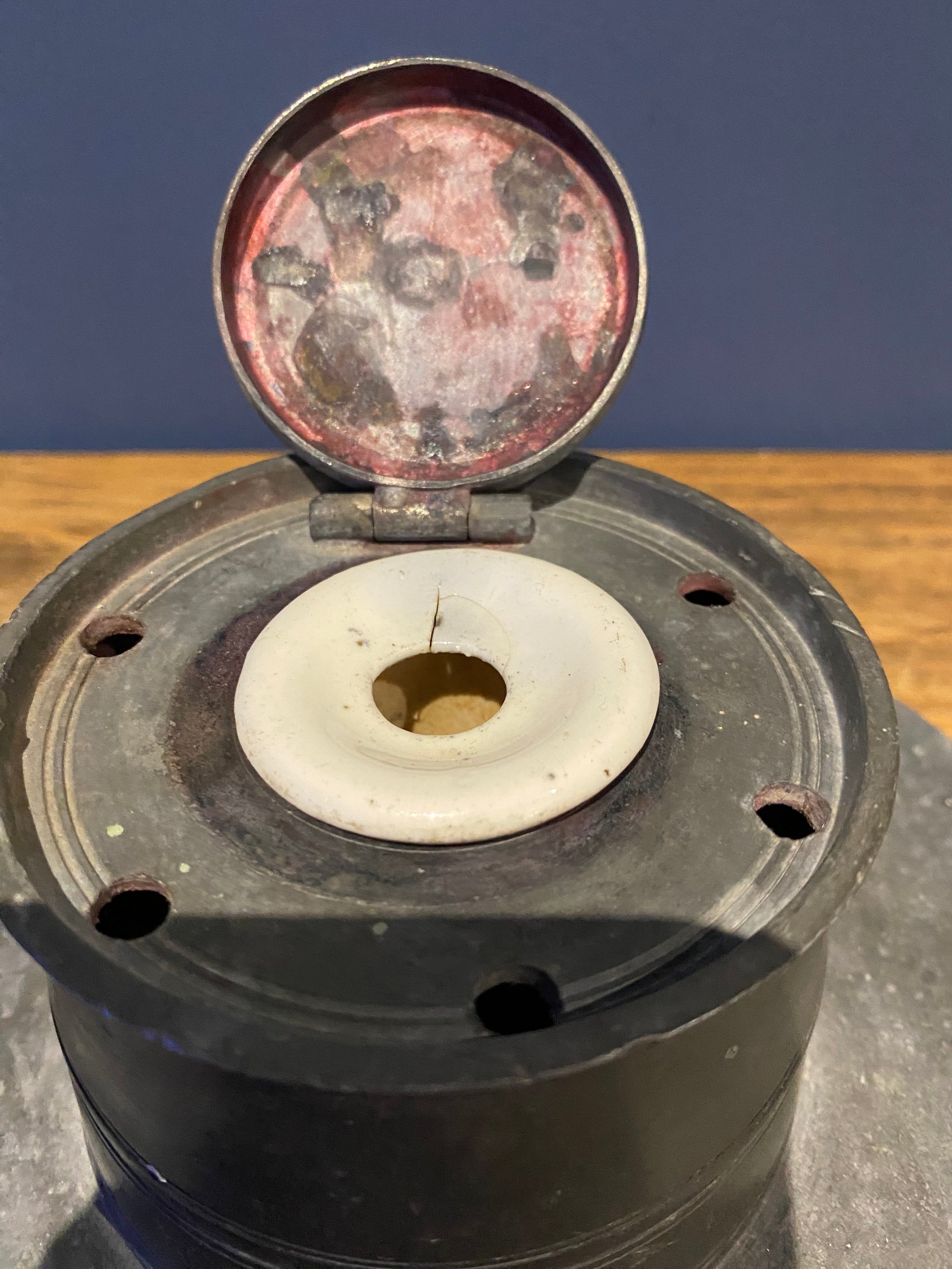 Vintage/ Antique Pewter Inkwell , Stamped E.S.C.C.