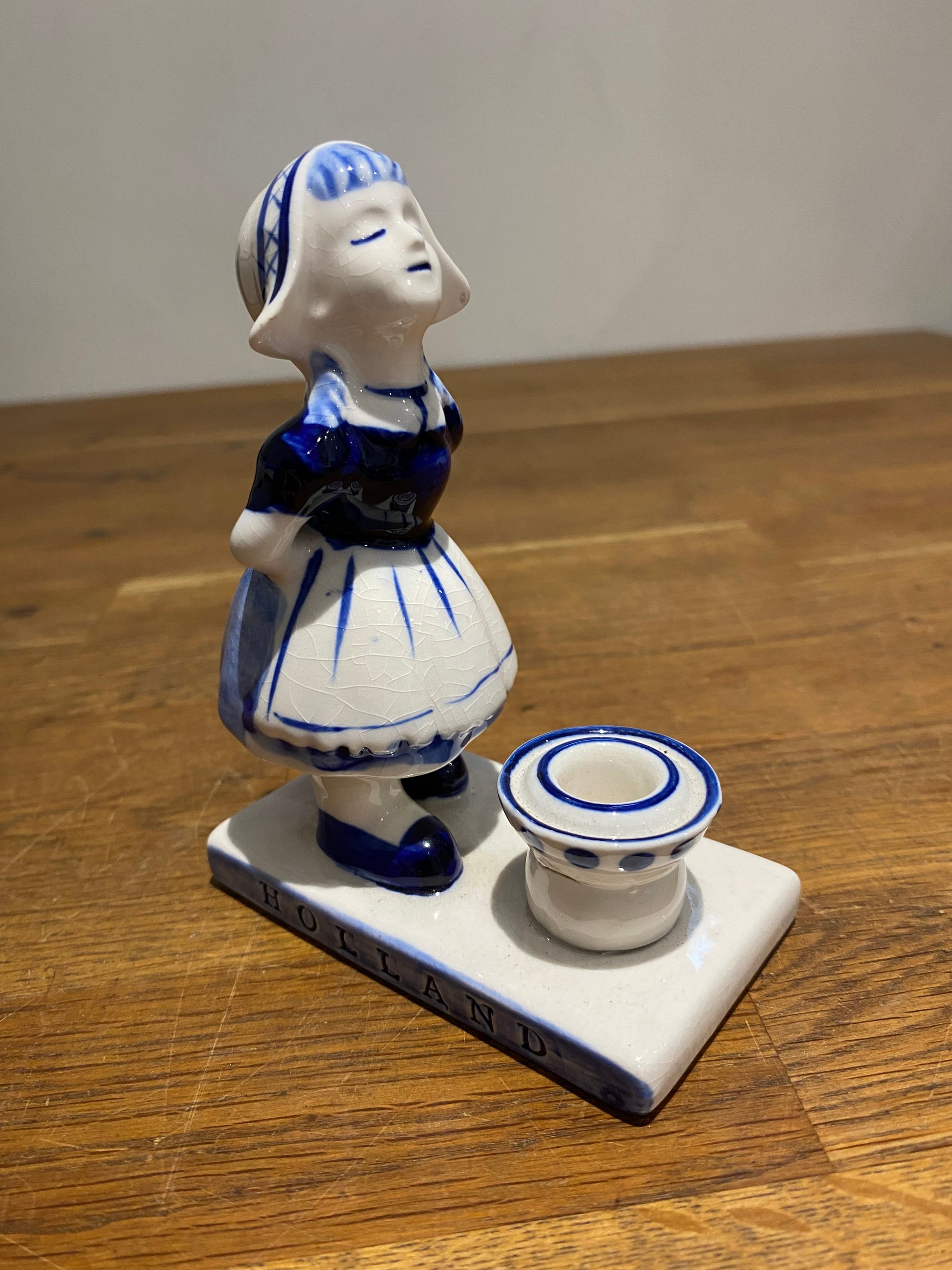 Vintage Delft Holland candlestick girl figure ornament.