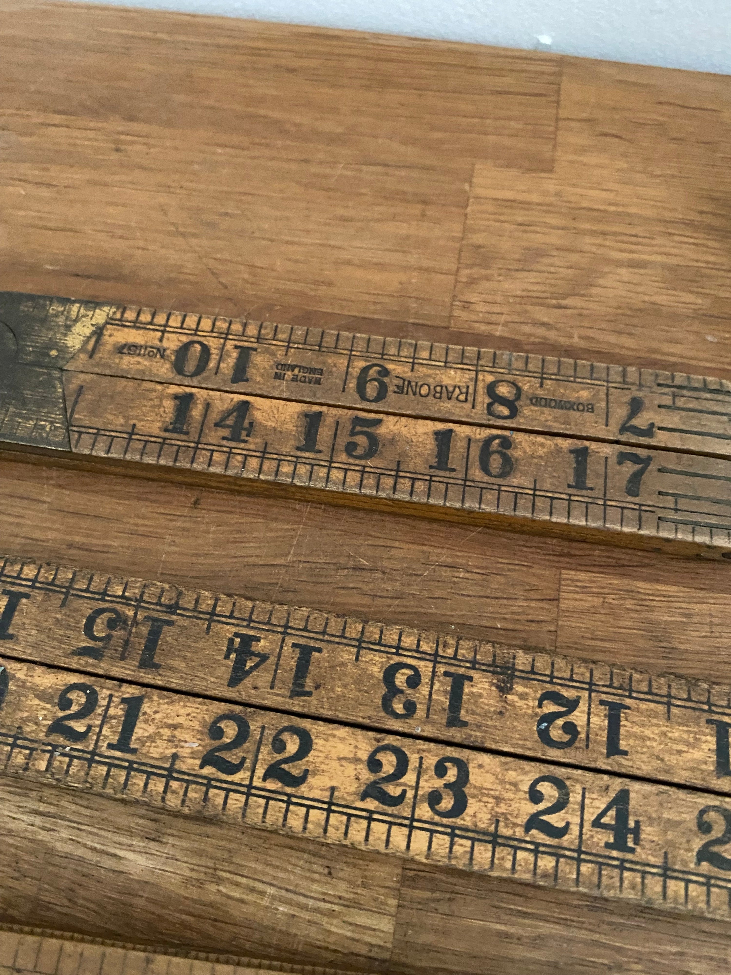 Joblot Of 15 Vintage Box Wood Folding Rulers , Mostly Rabone , Various Condition