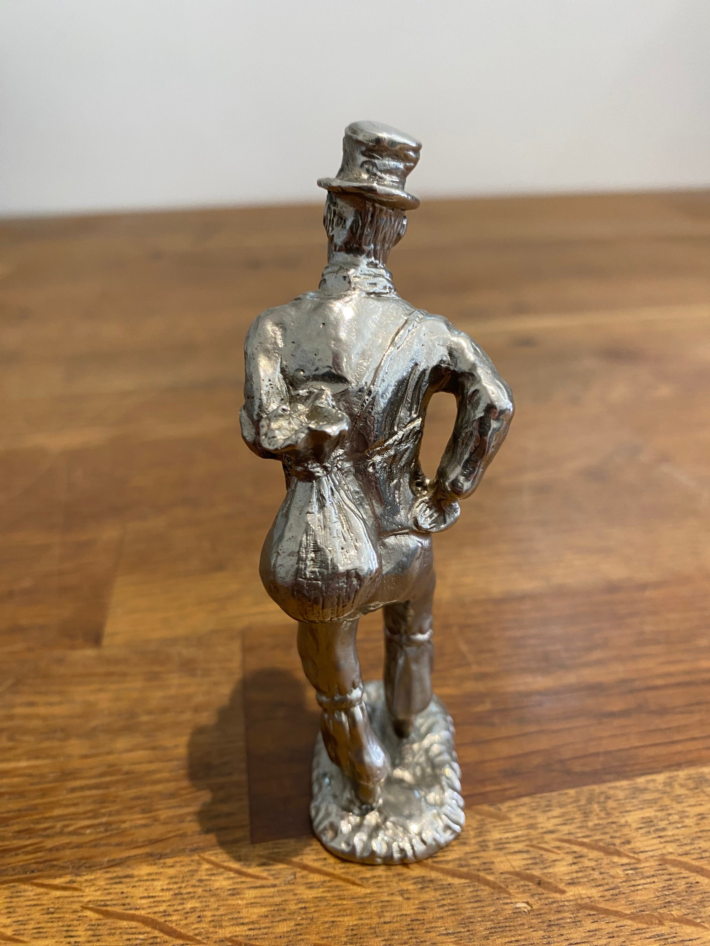 Plated Metal 4” Figure Of A Victorian Man With Travelling Bag