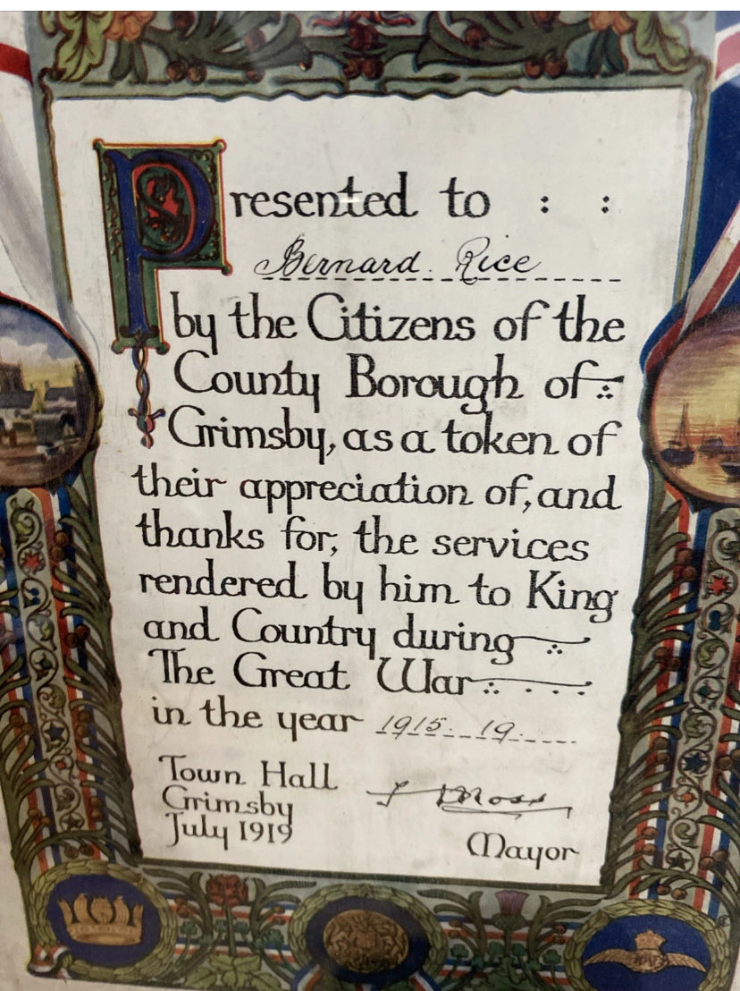 World War 1 Presentation Document RAF 1919  For Service. Grimsby
