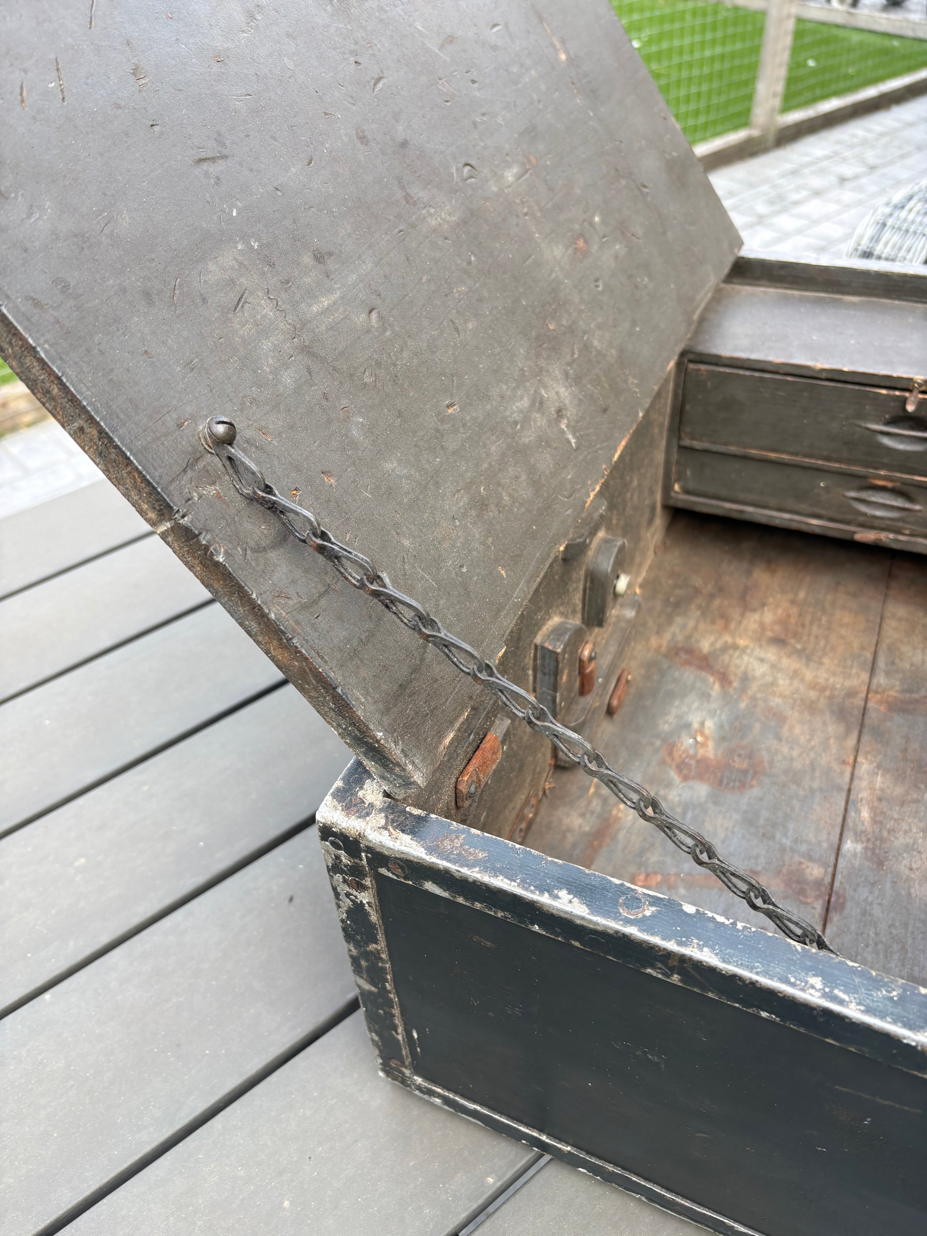 Vintage Wooden Toolbox/ Tool Chest. Metal Edges
