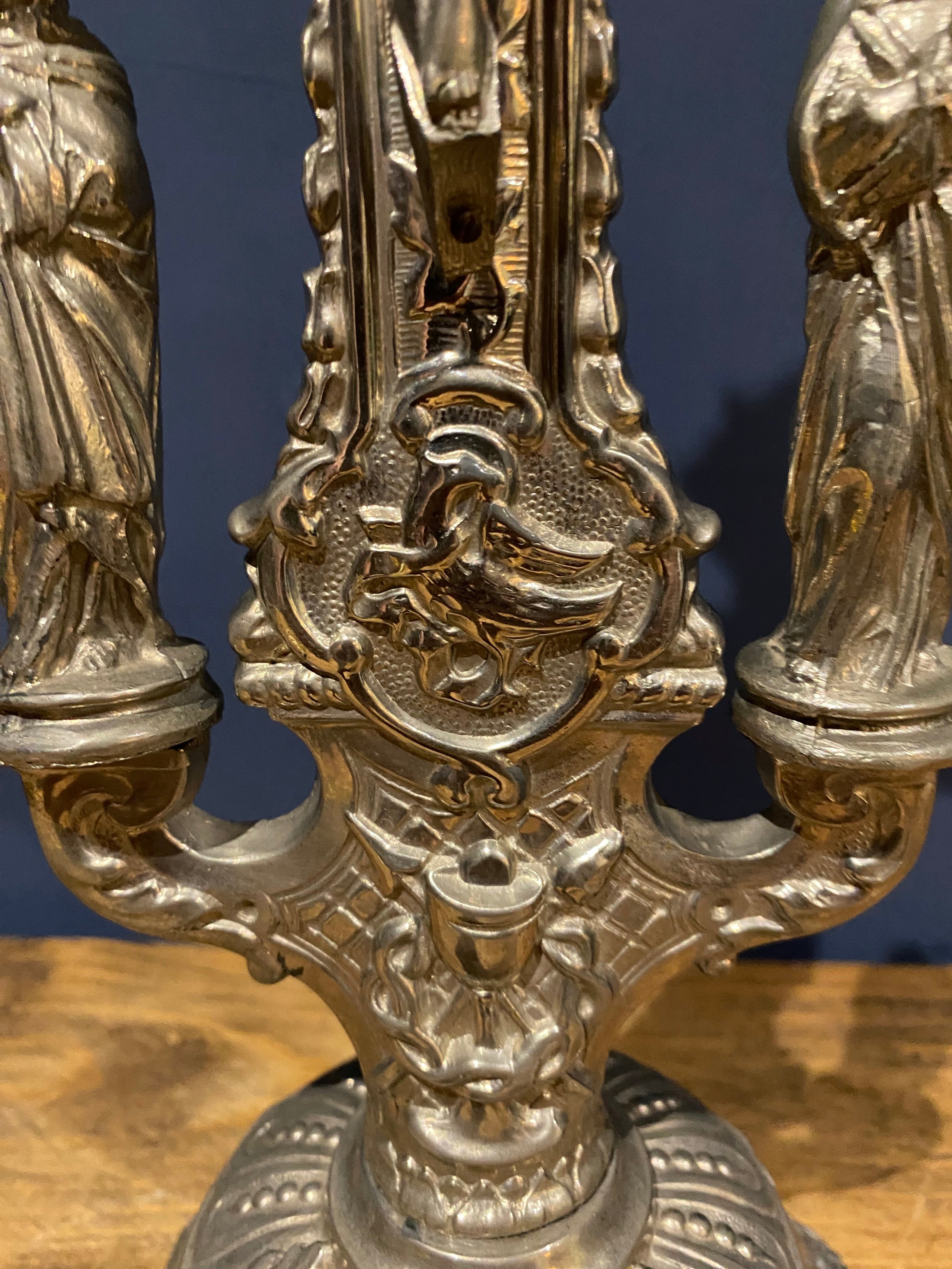 Vintage Mid Century French White Metal  Altar Crucifix 45 Cms High