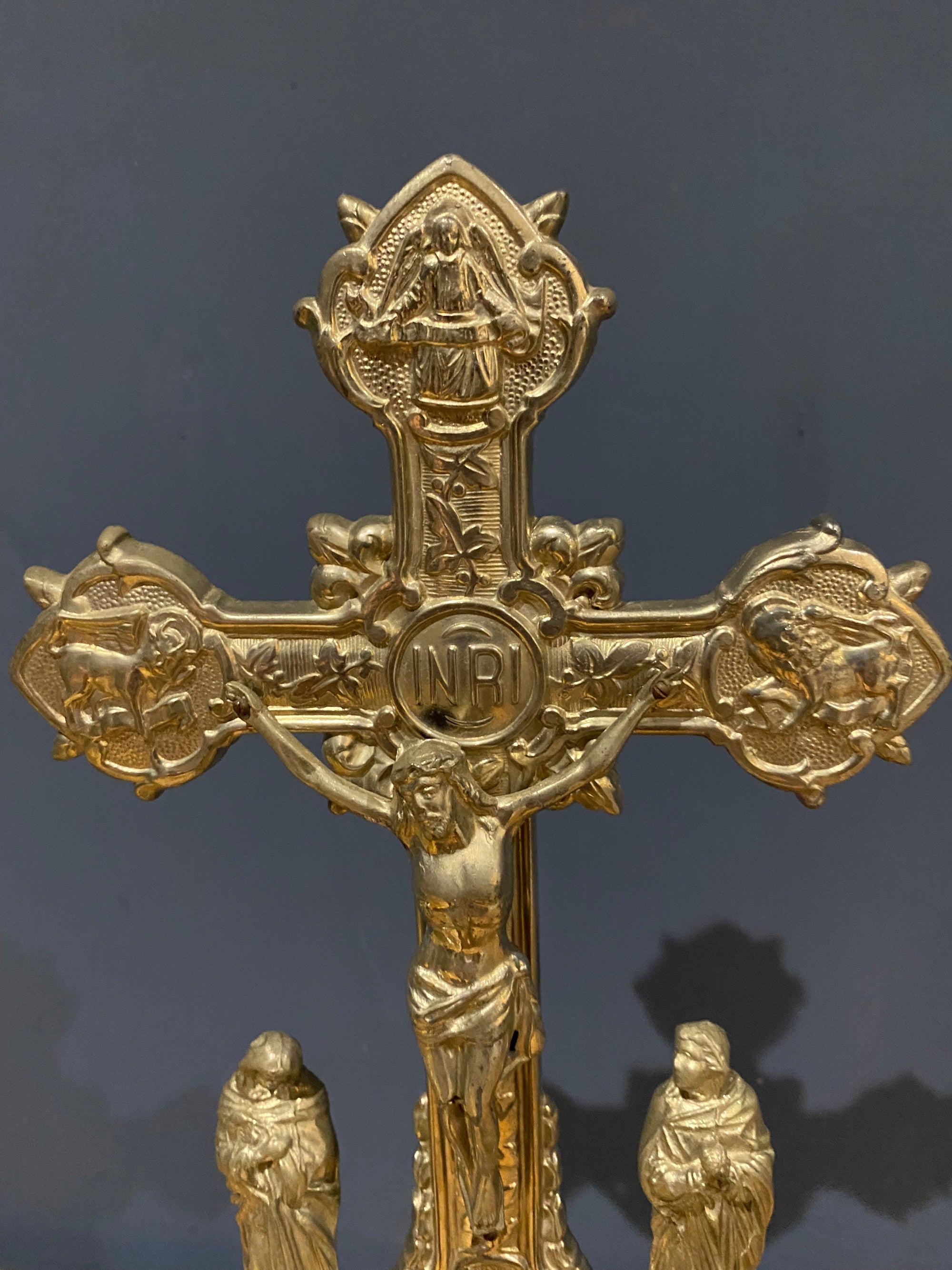 Vintage Mid Century French White Metal  Altar Crucifix 45 Cms High