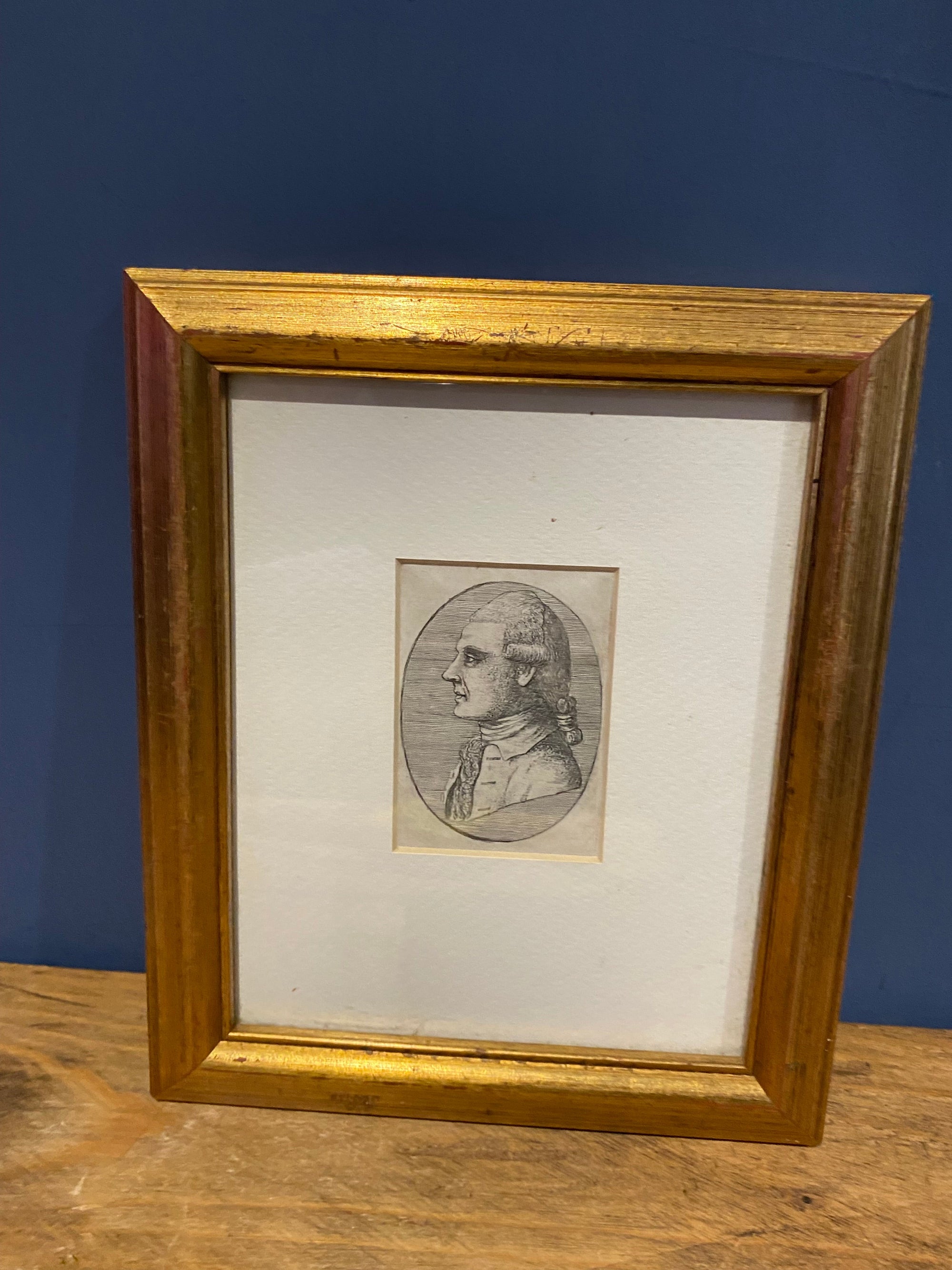 Antique Early Miniature Pencil Portrait Print