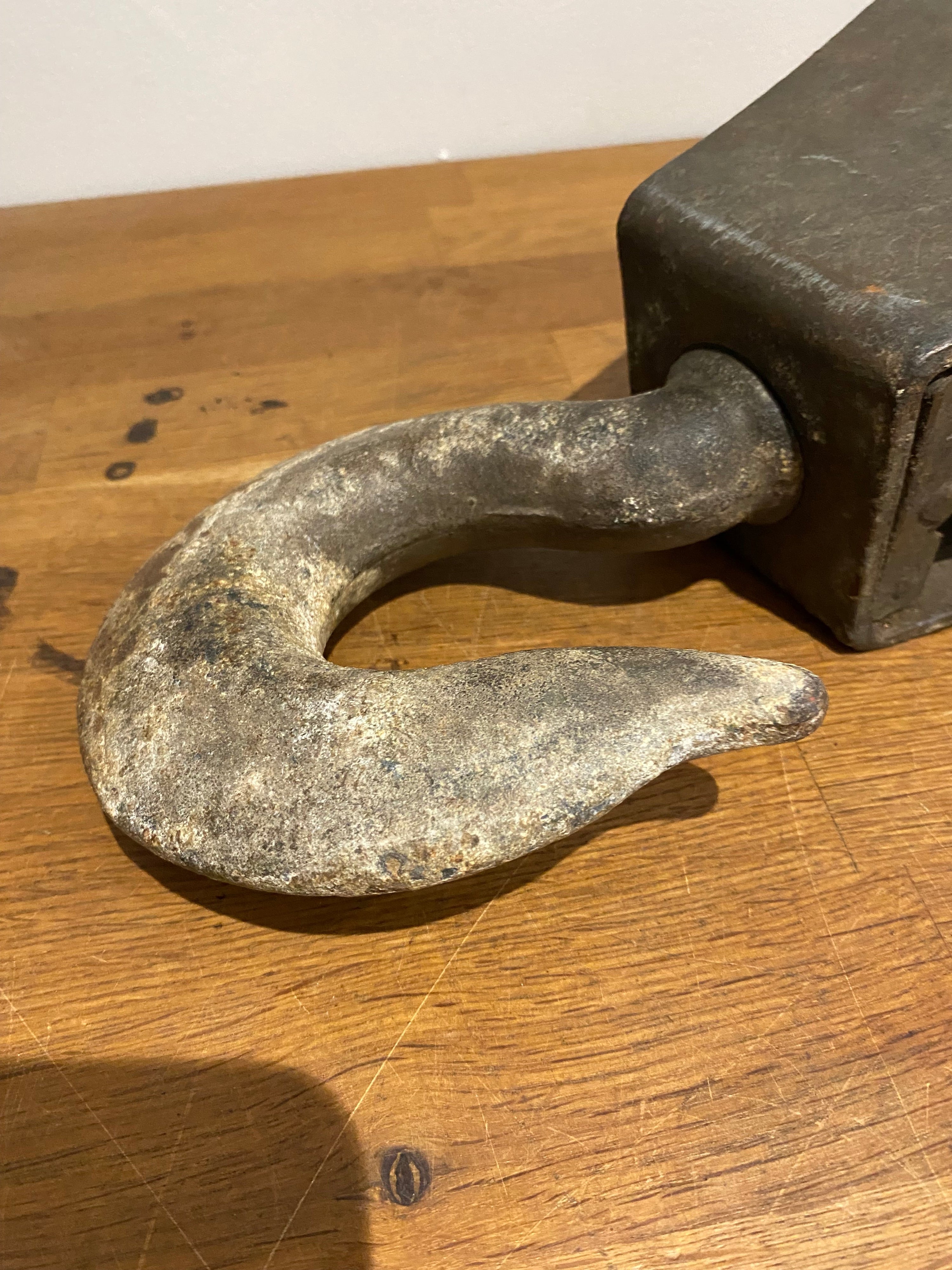 Very large industrial cast block and tackle, double pulley.