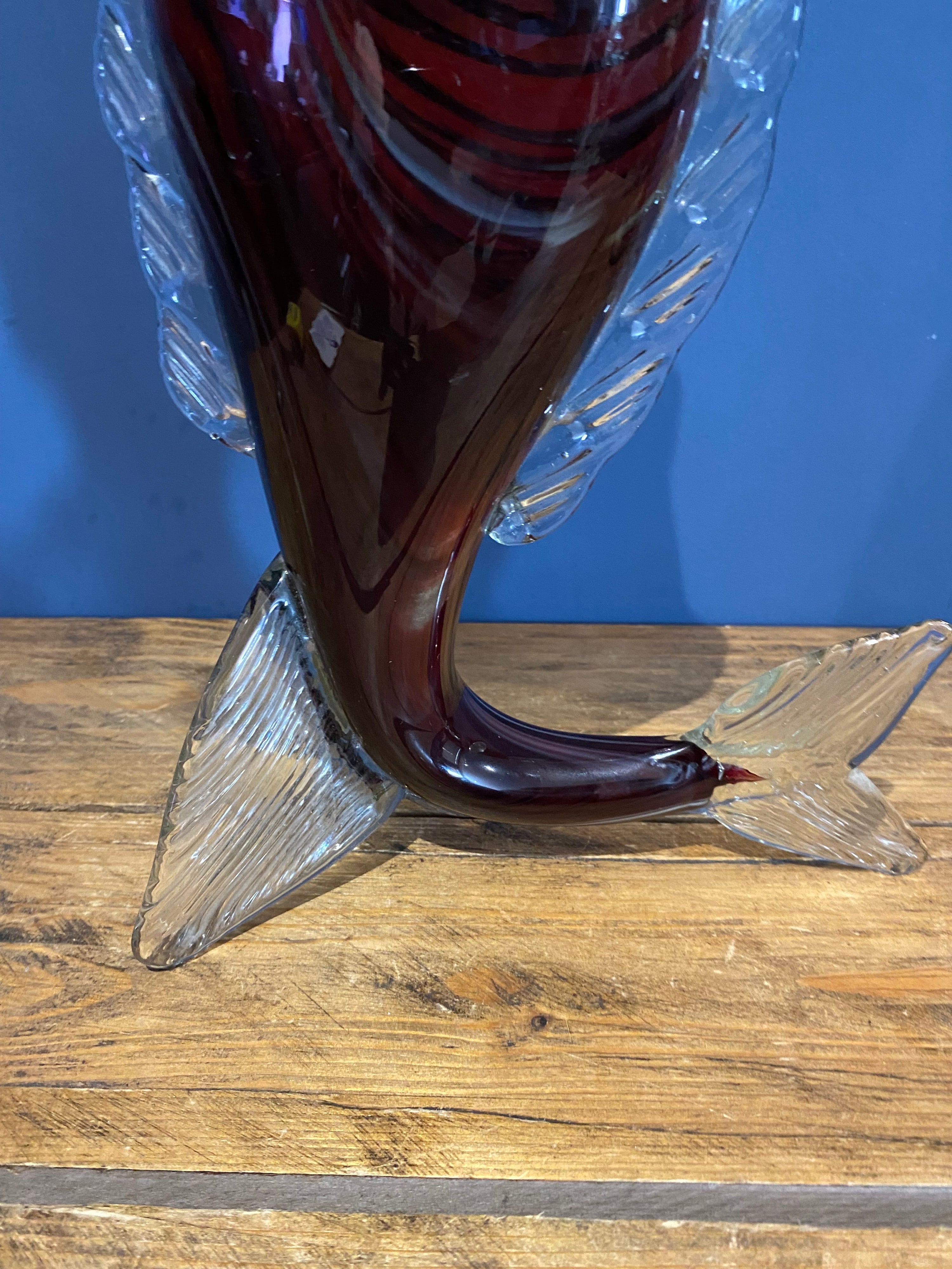 Vintage Retro Glass Fish Vase , Murano