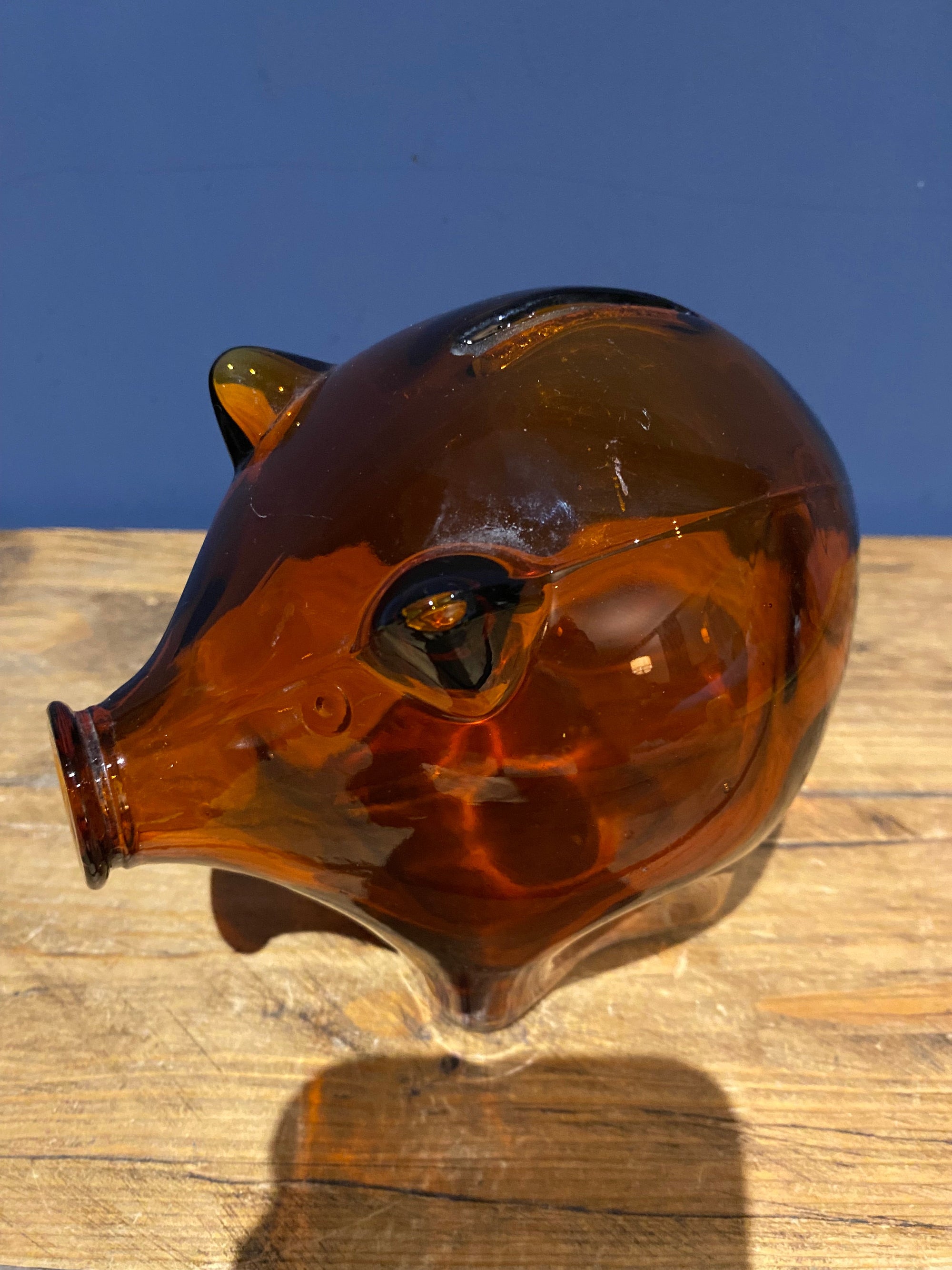 60’s Amber Glass Piggy Bank / Money Box
