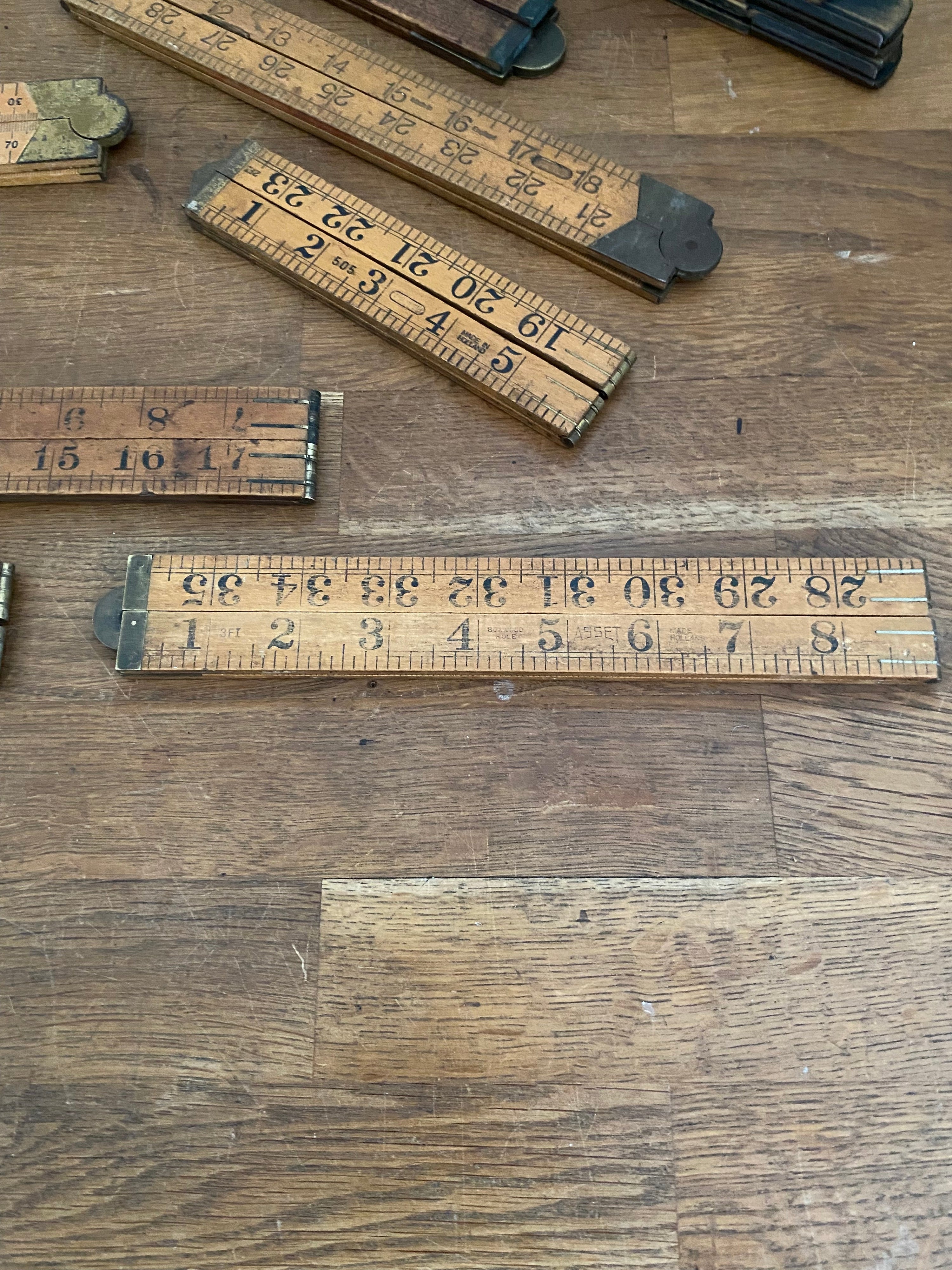 Joblot Of 15 Vintage Box Wood Folding Rulers , Mostly Rabone , Various Condition
