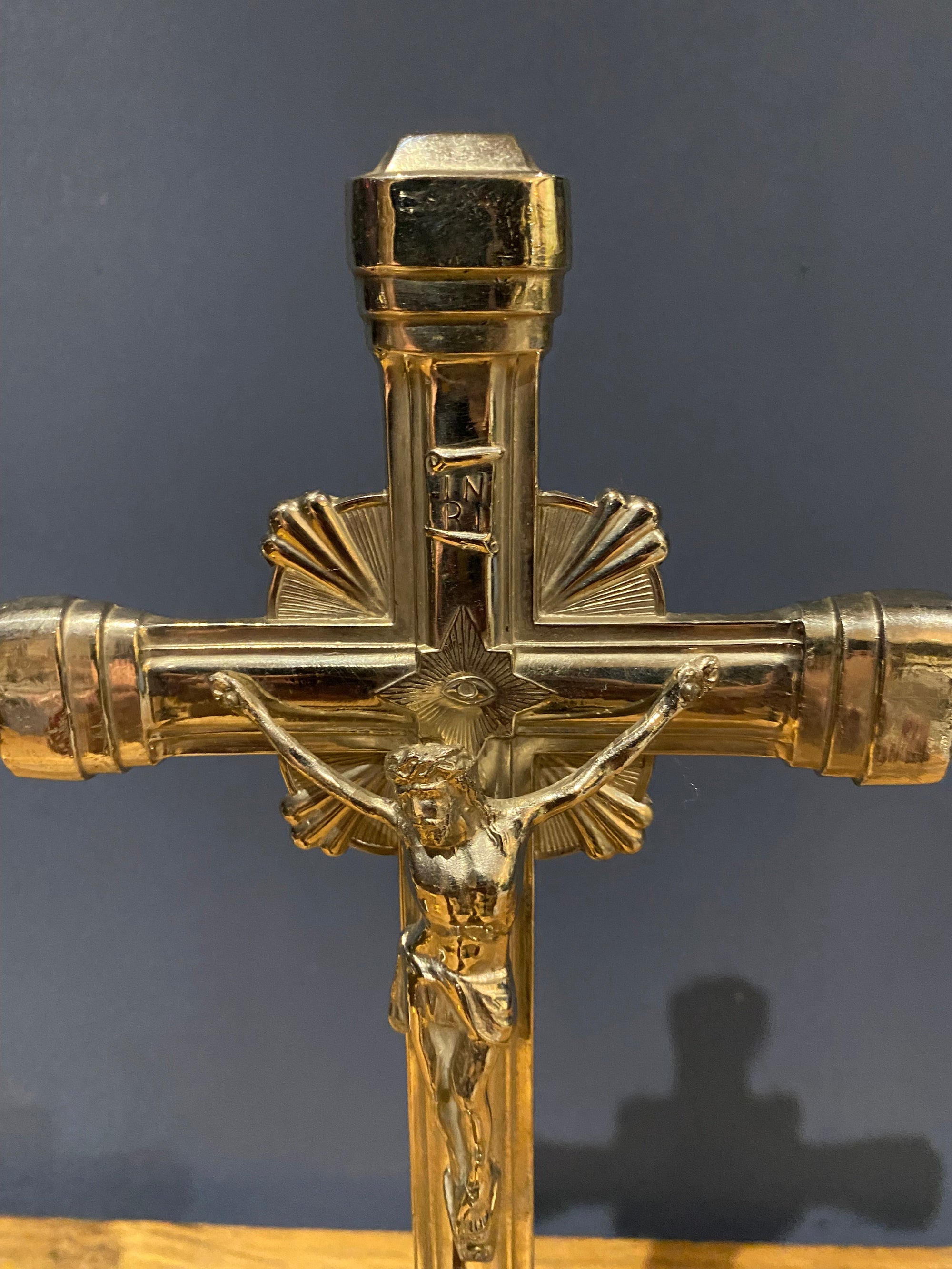Vintage Mid Century French White Metal /chrome Altar Crucifix 40 Cms High