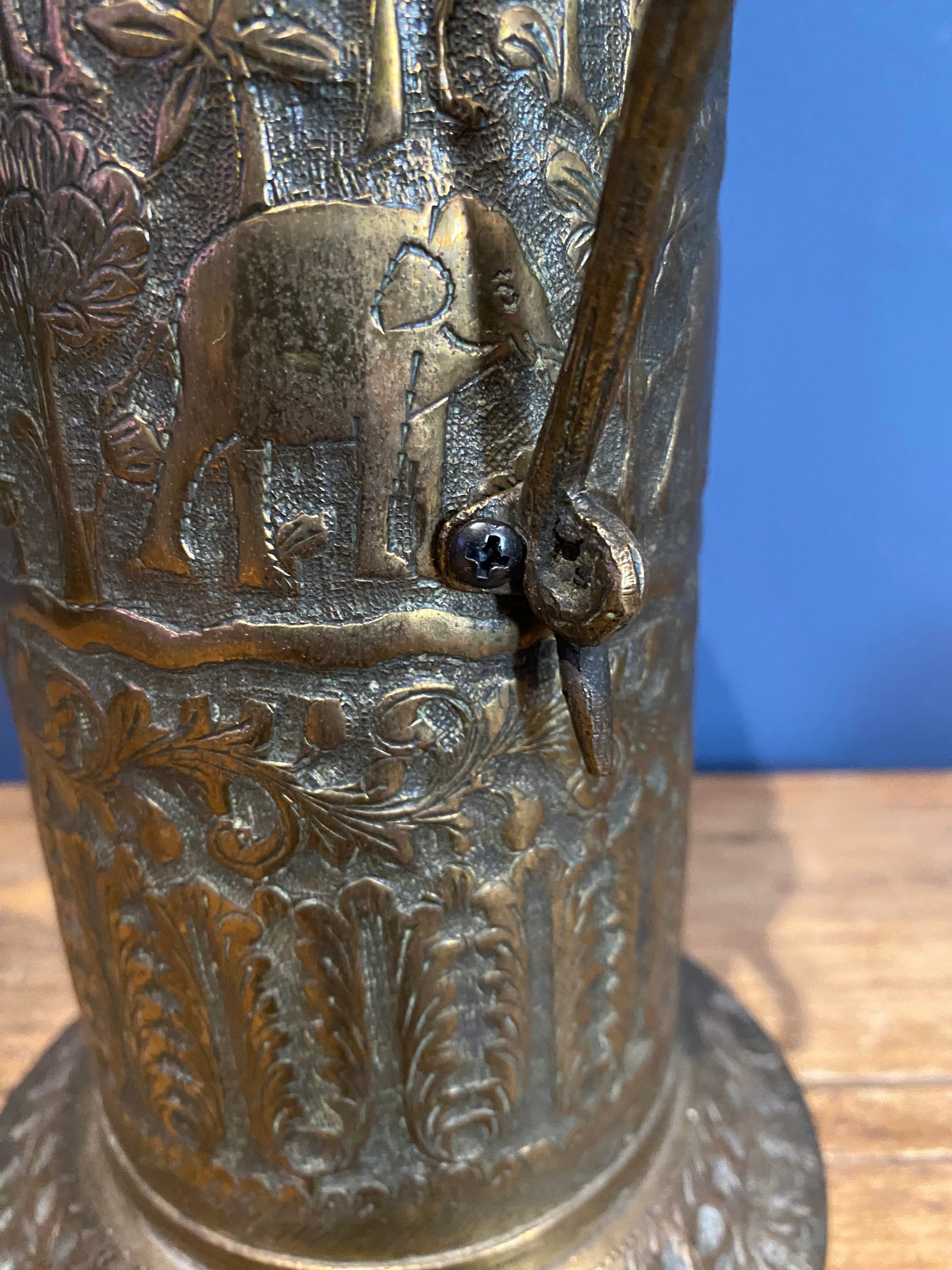 Vintage Indian Brass Vase With Cobra Handles