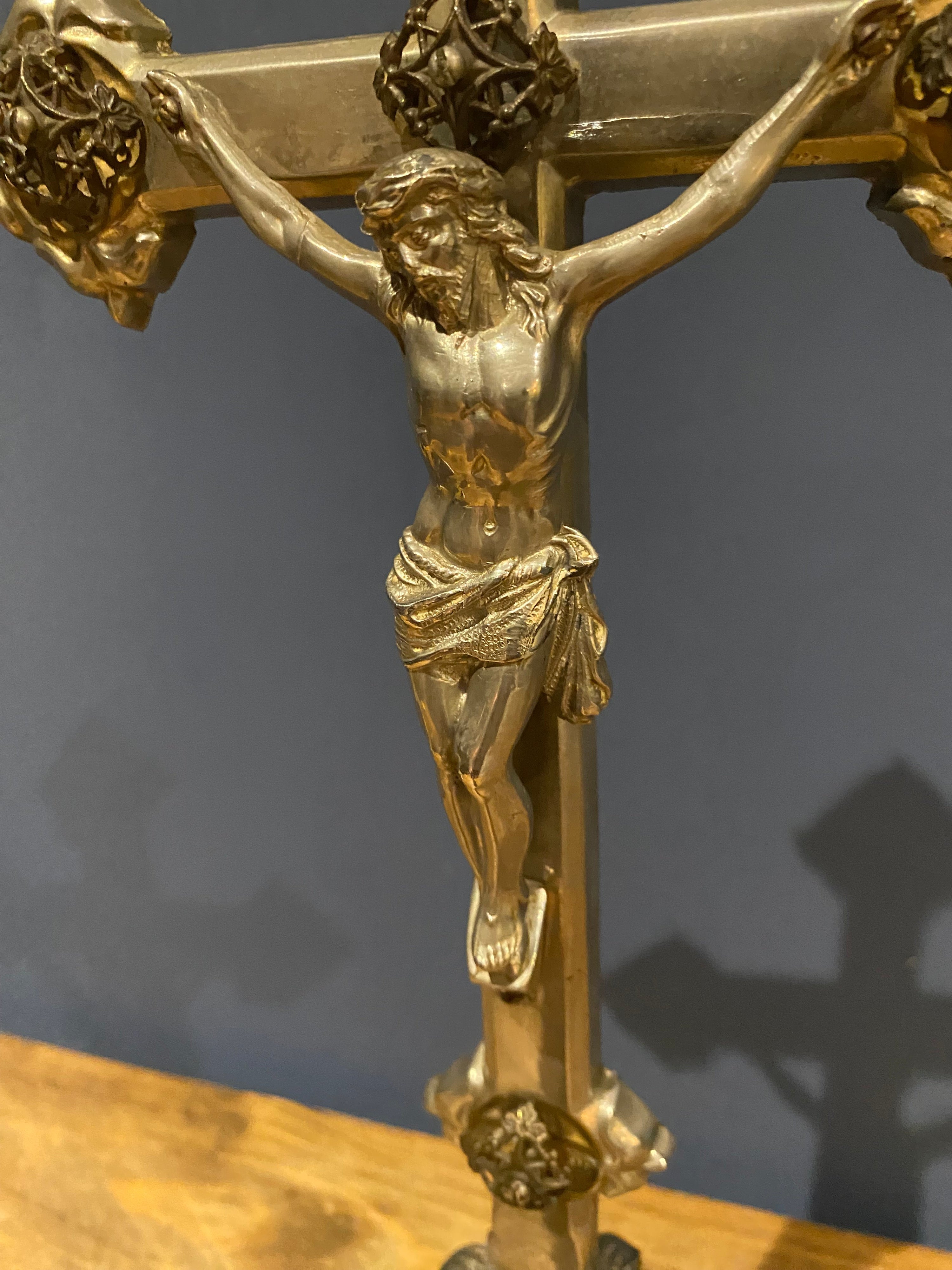 Vintage Mid Century French White Metal  Altar Crucifix 44.5 Cms High