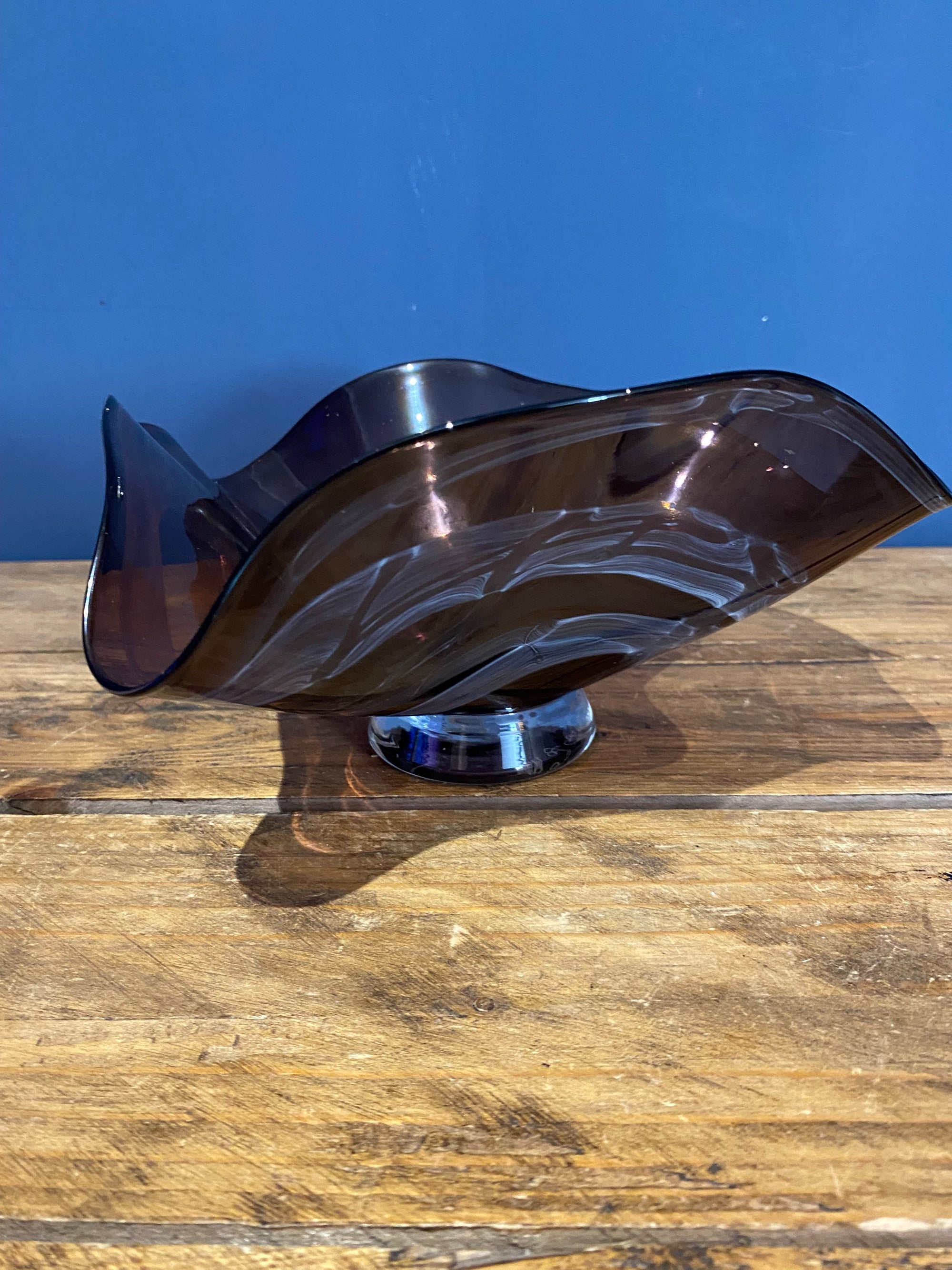 World of glass , St Helens. Purple swirl glass bowl