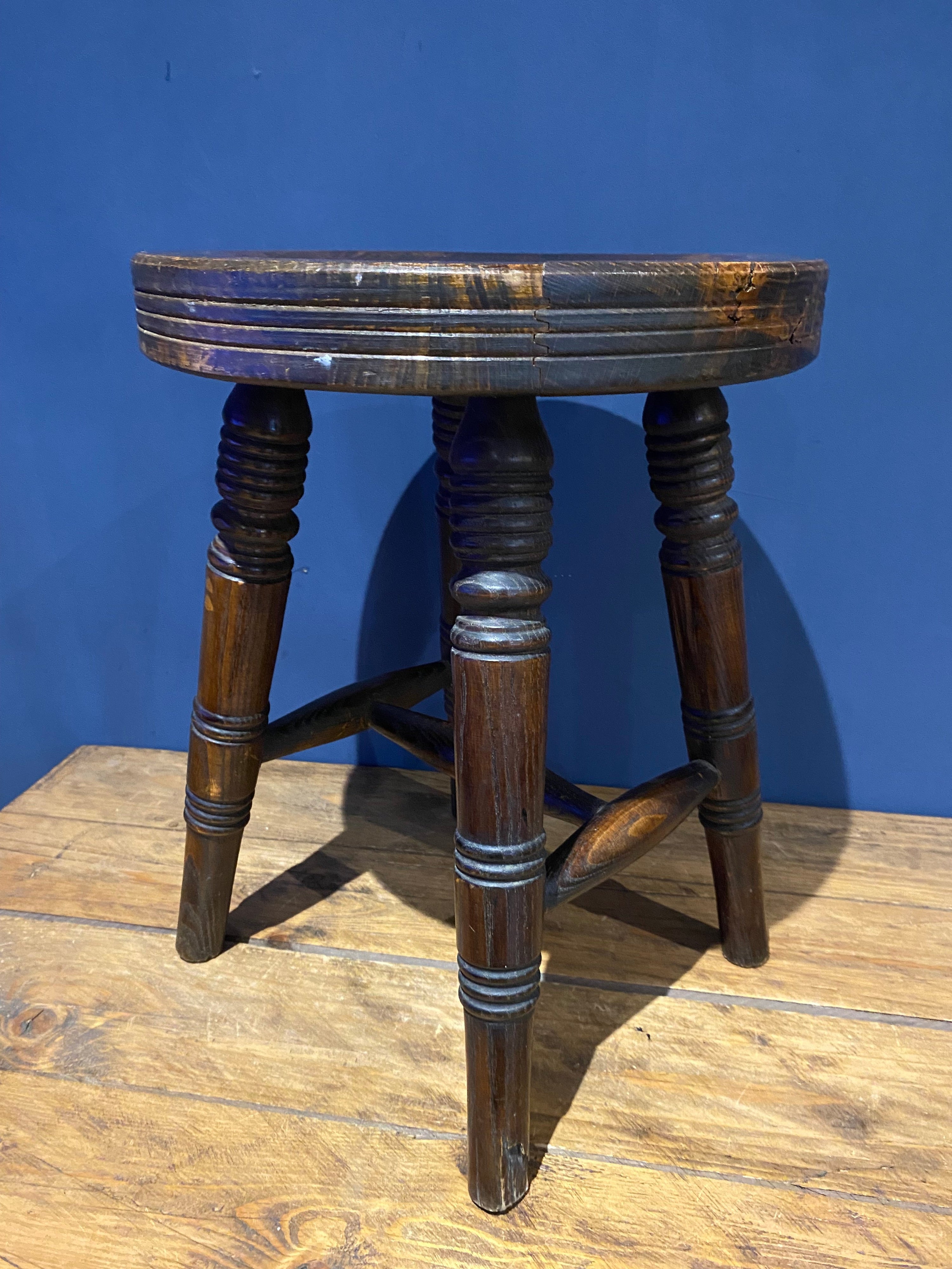 Antique Oak Stool with Beautiful Grain And Patina