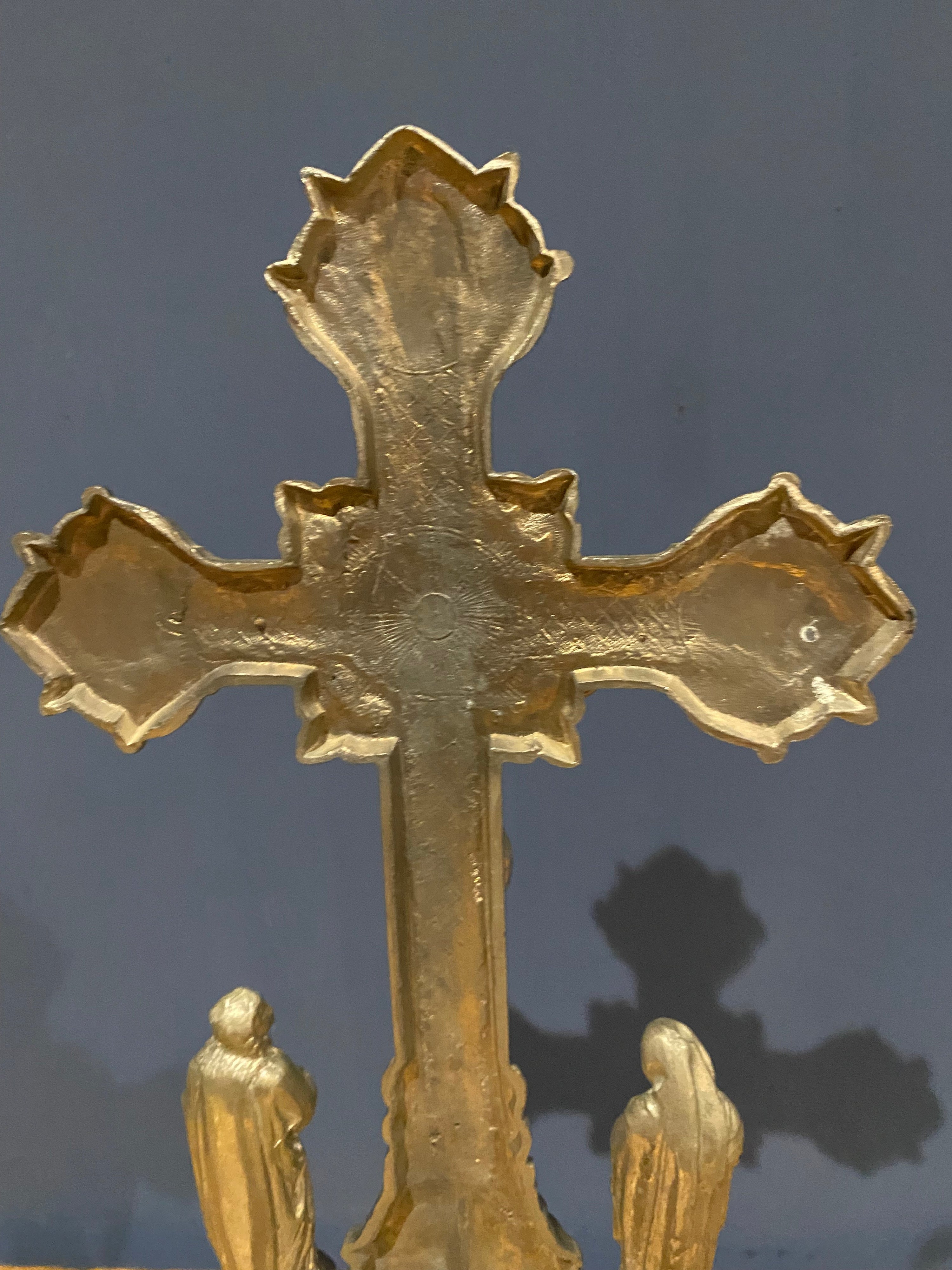 Vintage Mid Century French White Metal  Altar Crucifix 45 Cms High