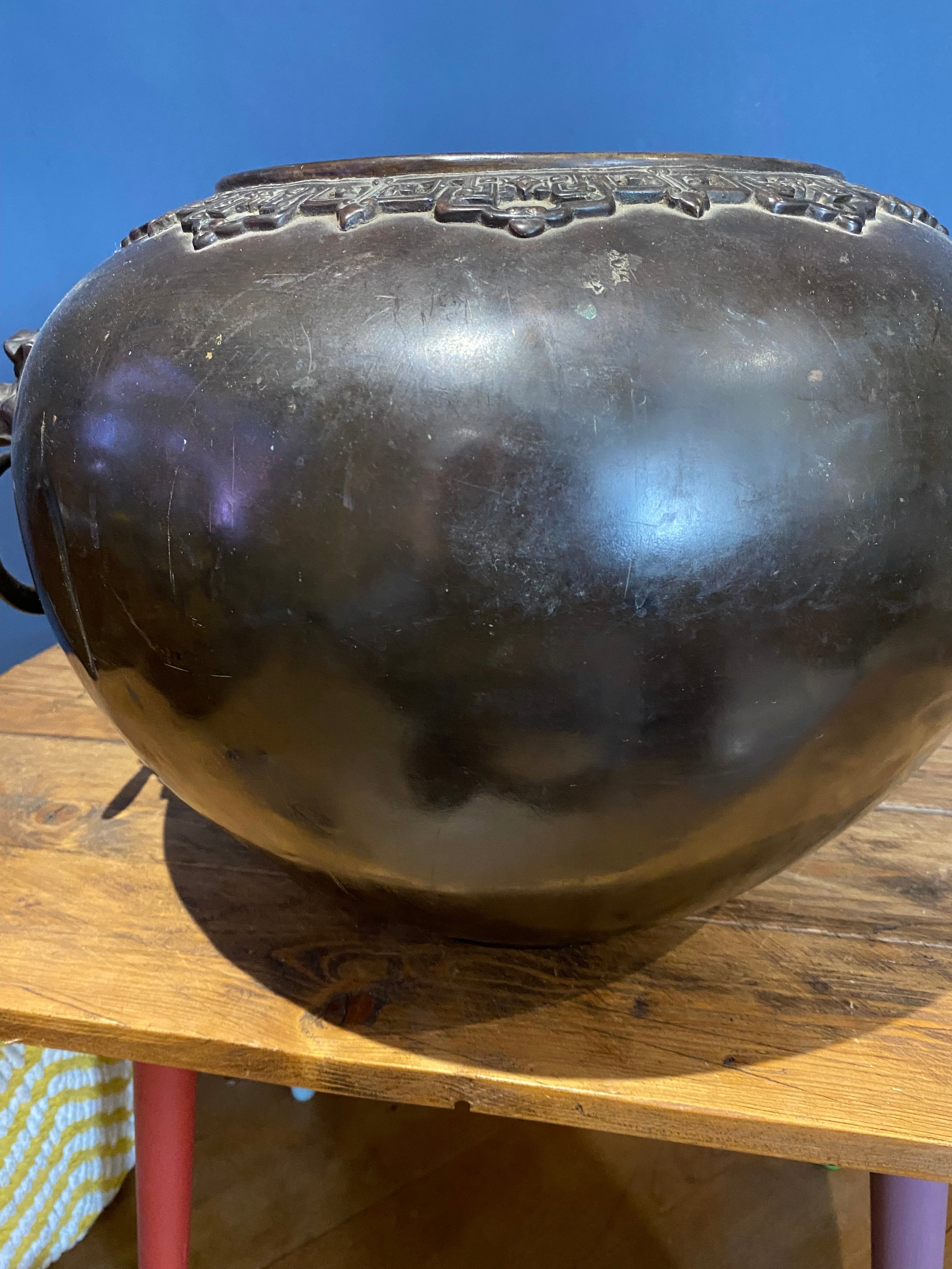 Large Antique Bronze Chinese Jardiniere Planter, Please See Photos.