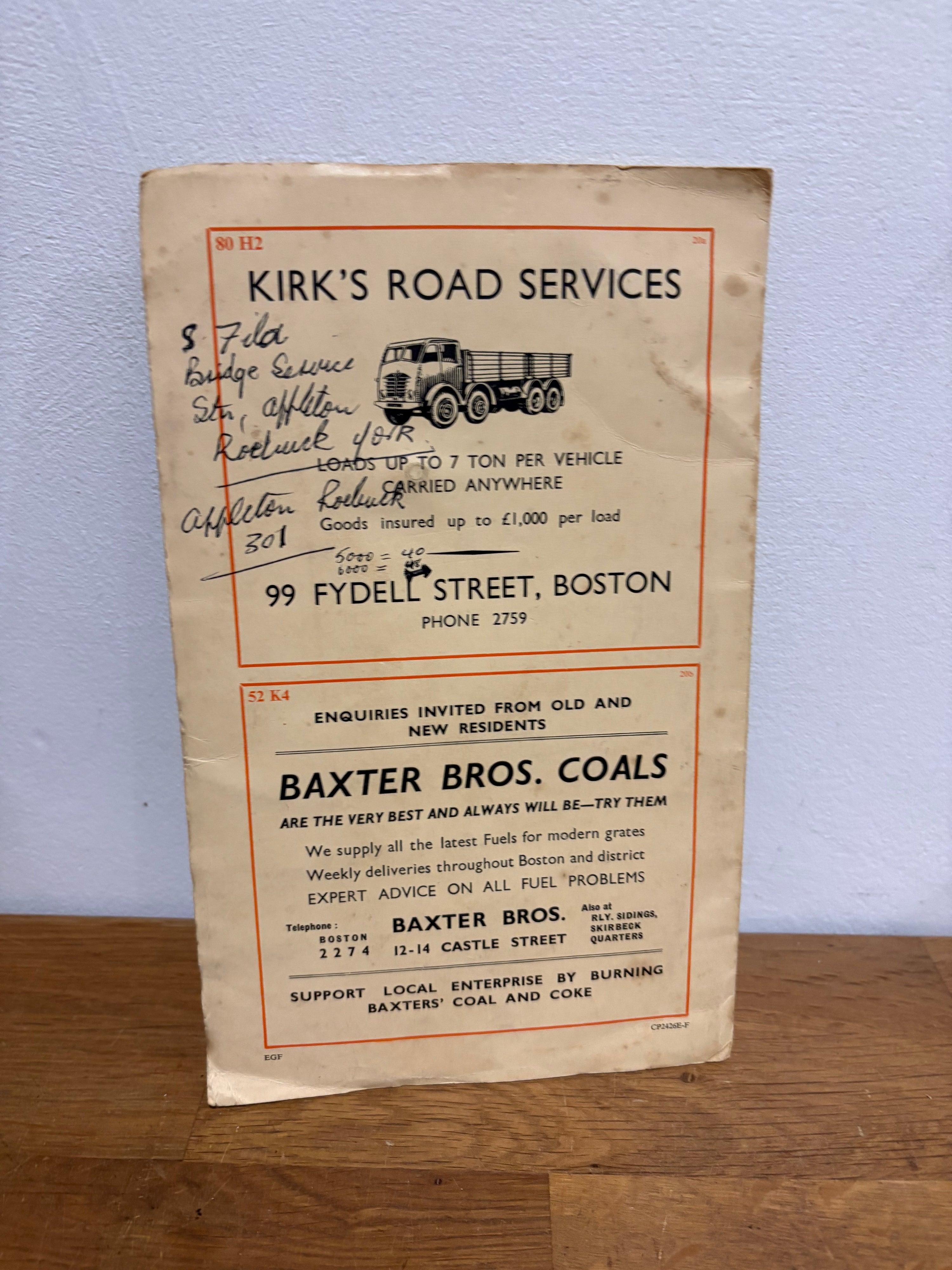 Vintage 1930’s-1950’s Burrows Pointer Guide Map Of Boston UK , Third Edition