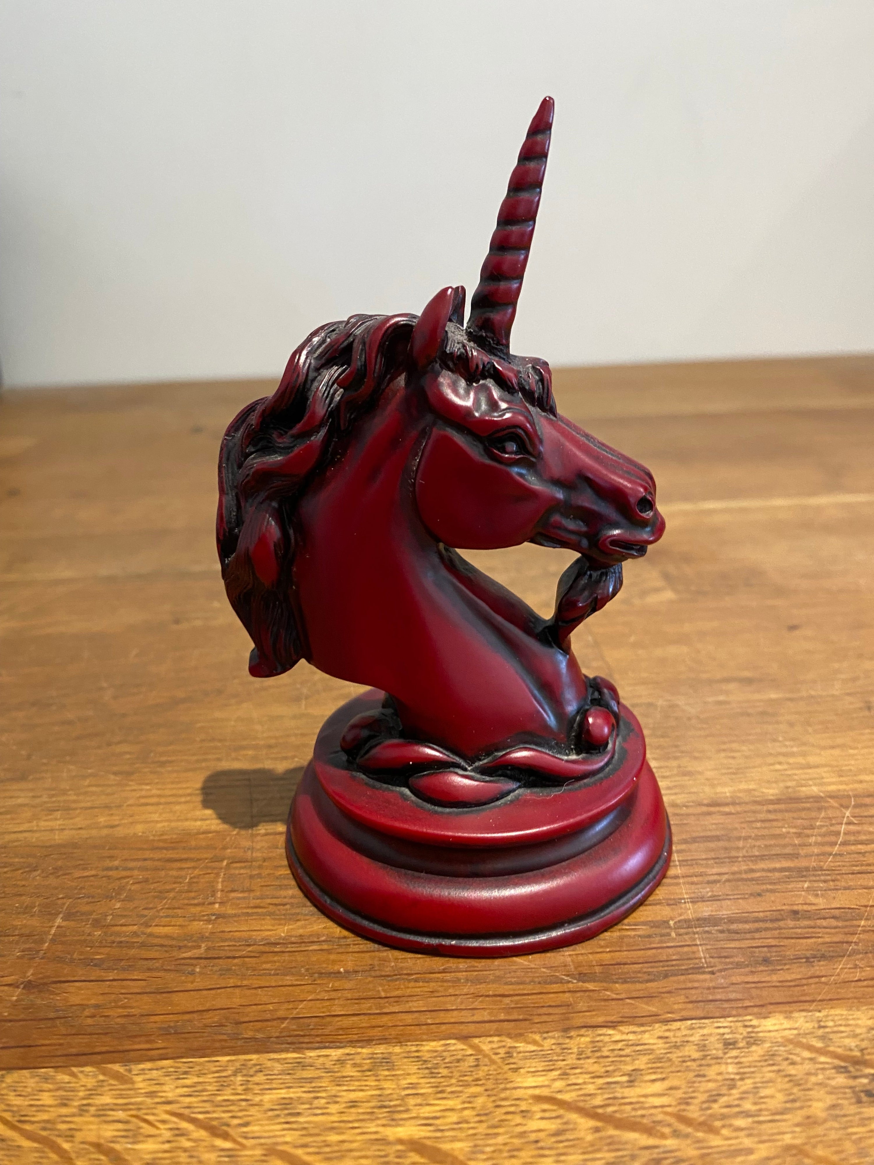 Red Resin Unicorn Head Ornament 12.5 Cms High.