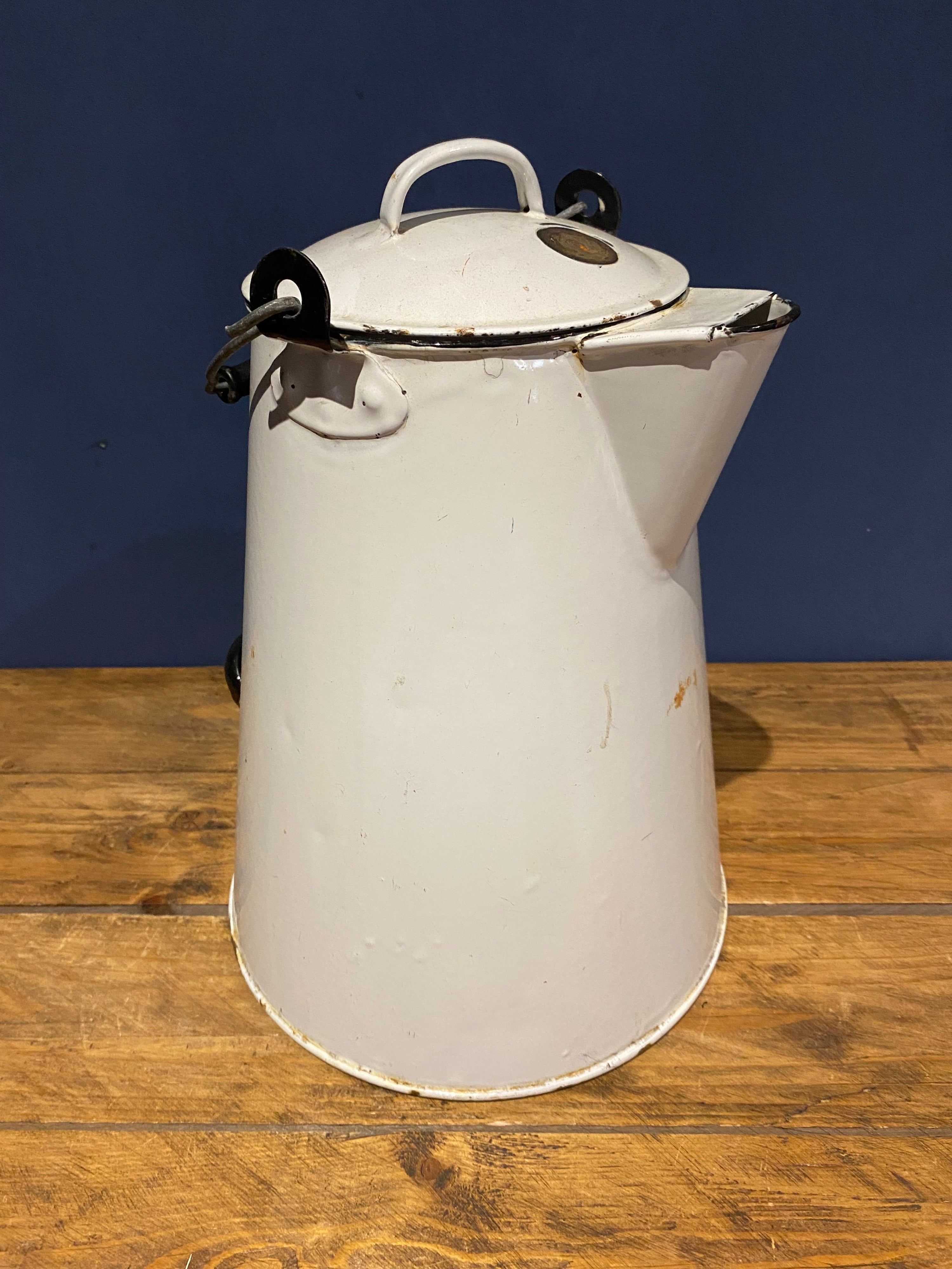 Extra Large Vintage French Enamel Coffee Pot / Water Jug / Milk Jug