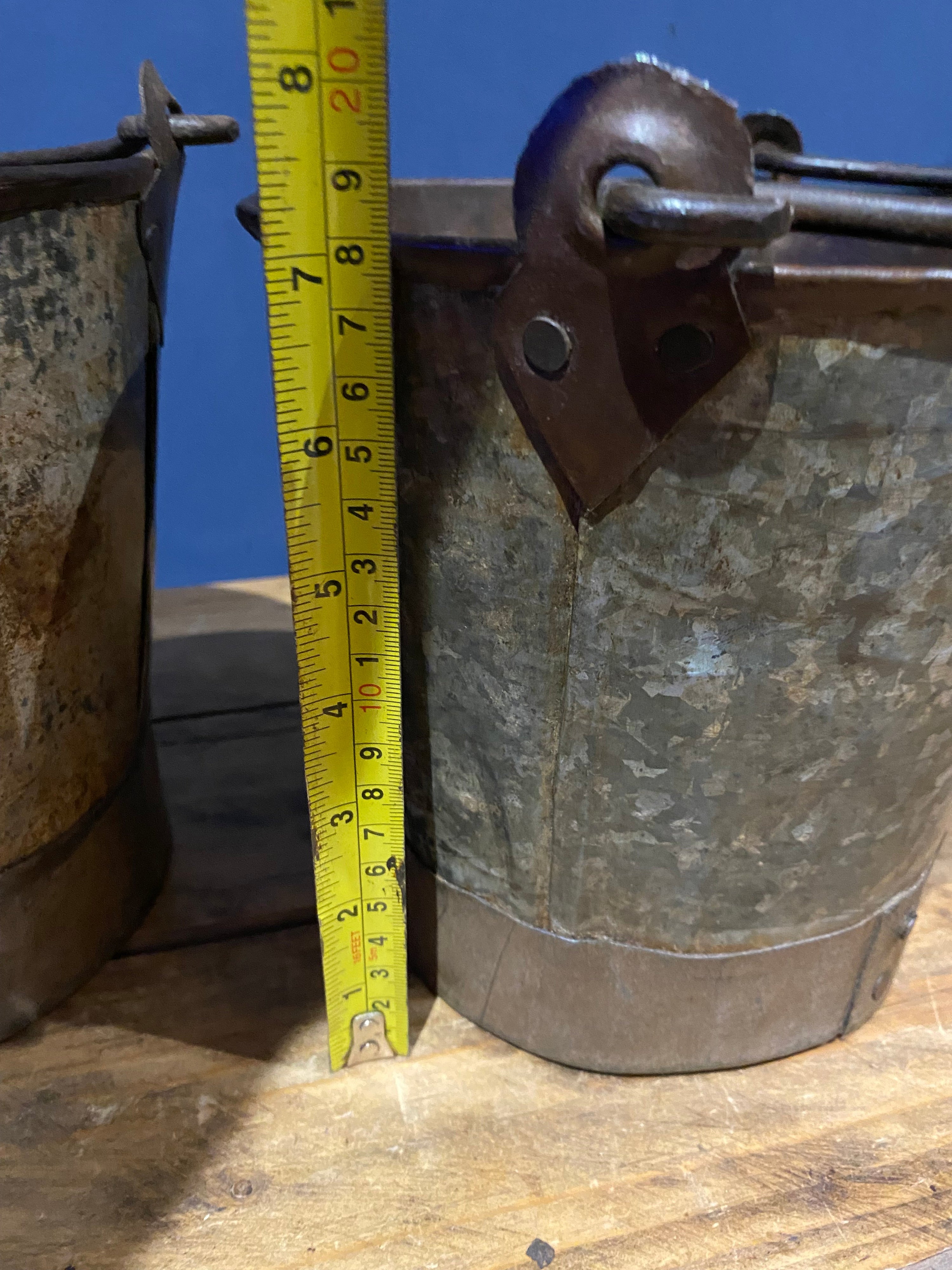3 X Vintage Galvanised Buckets , Medium