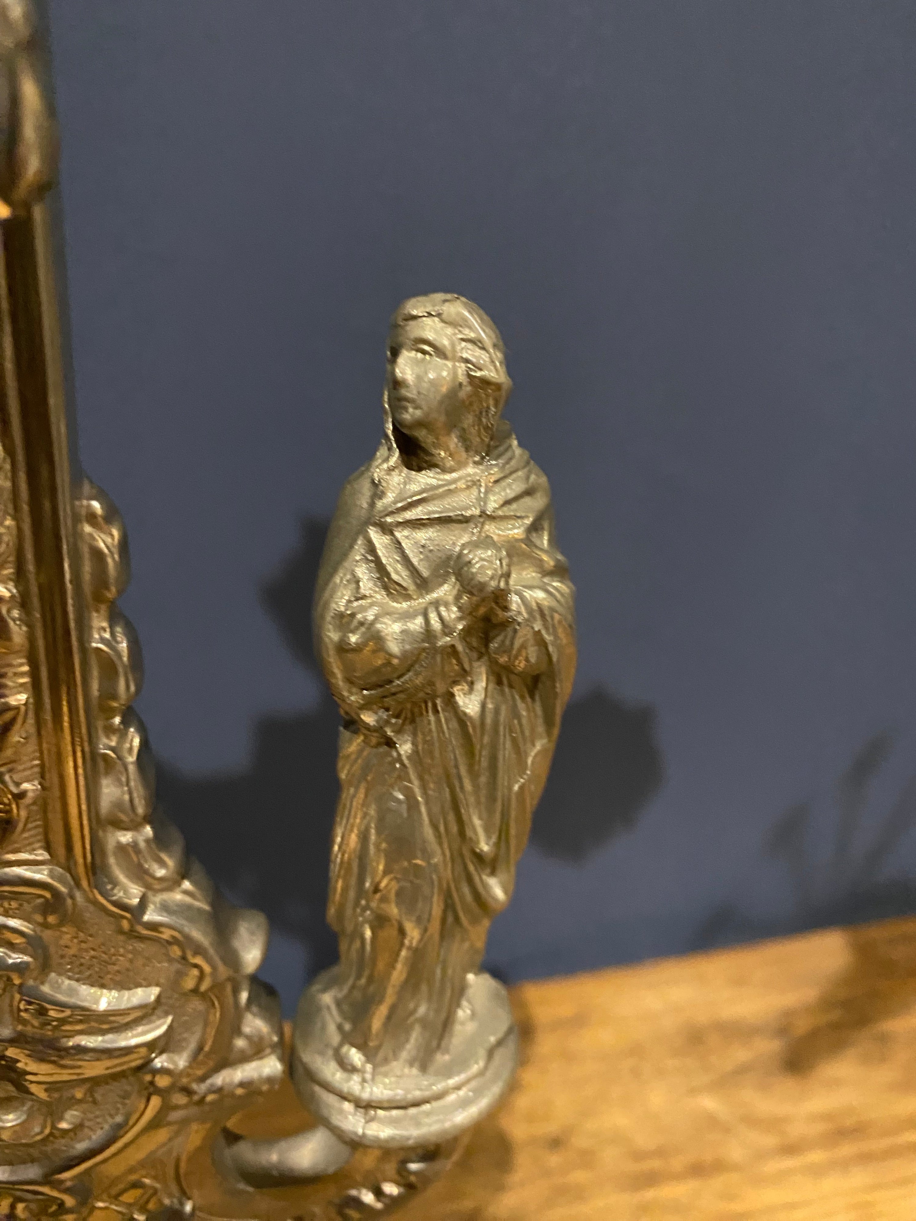 Vintage Mid Century French White Metal  Altar Crucifix 45 Cms High