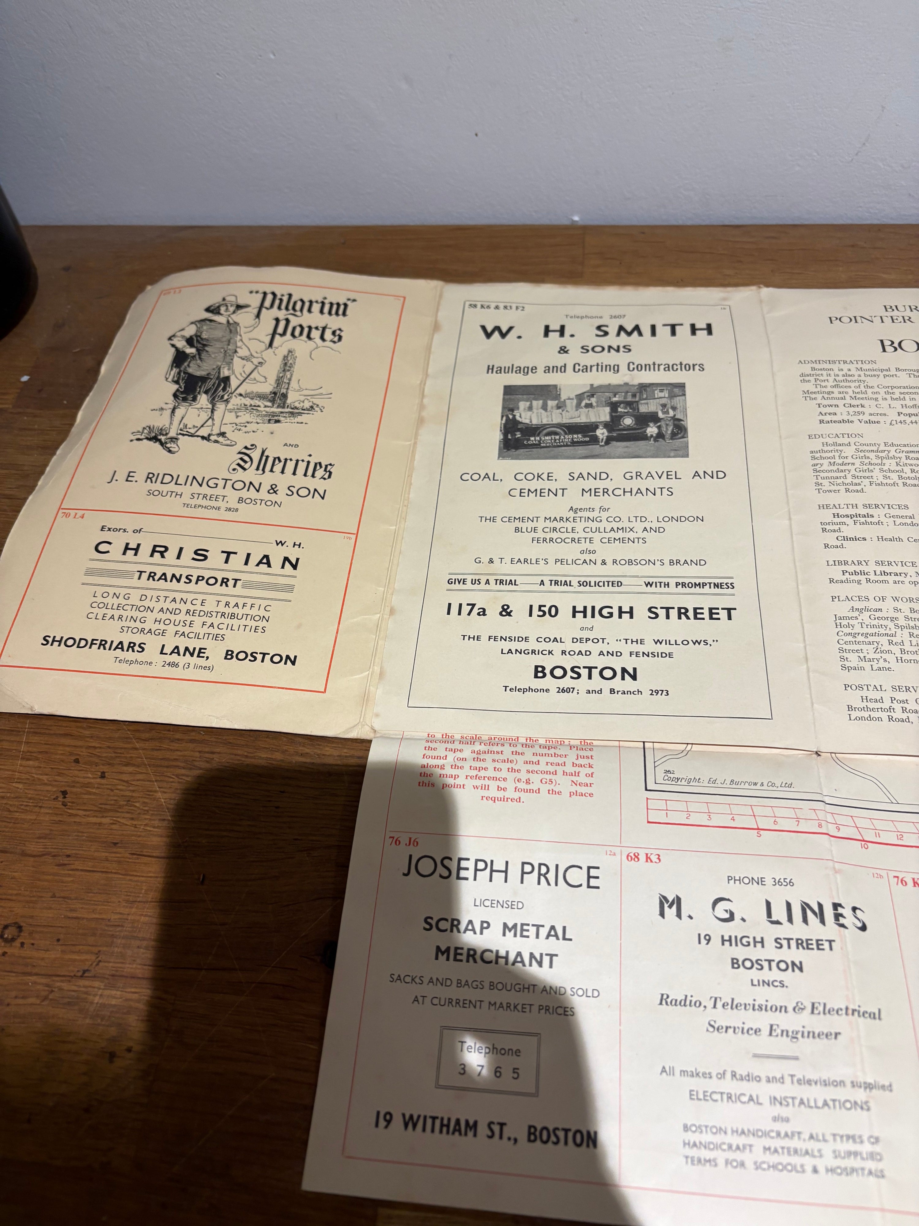 Vintage 1930’s-1950’s Burrows Pointer Guide Map Of Boston UK , Third Edition