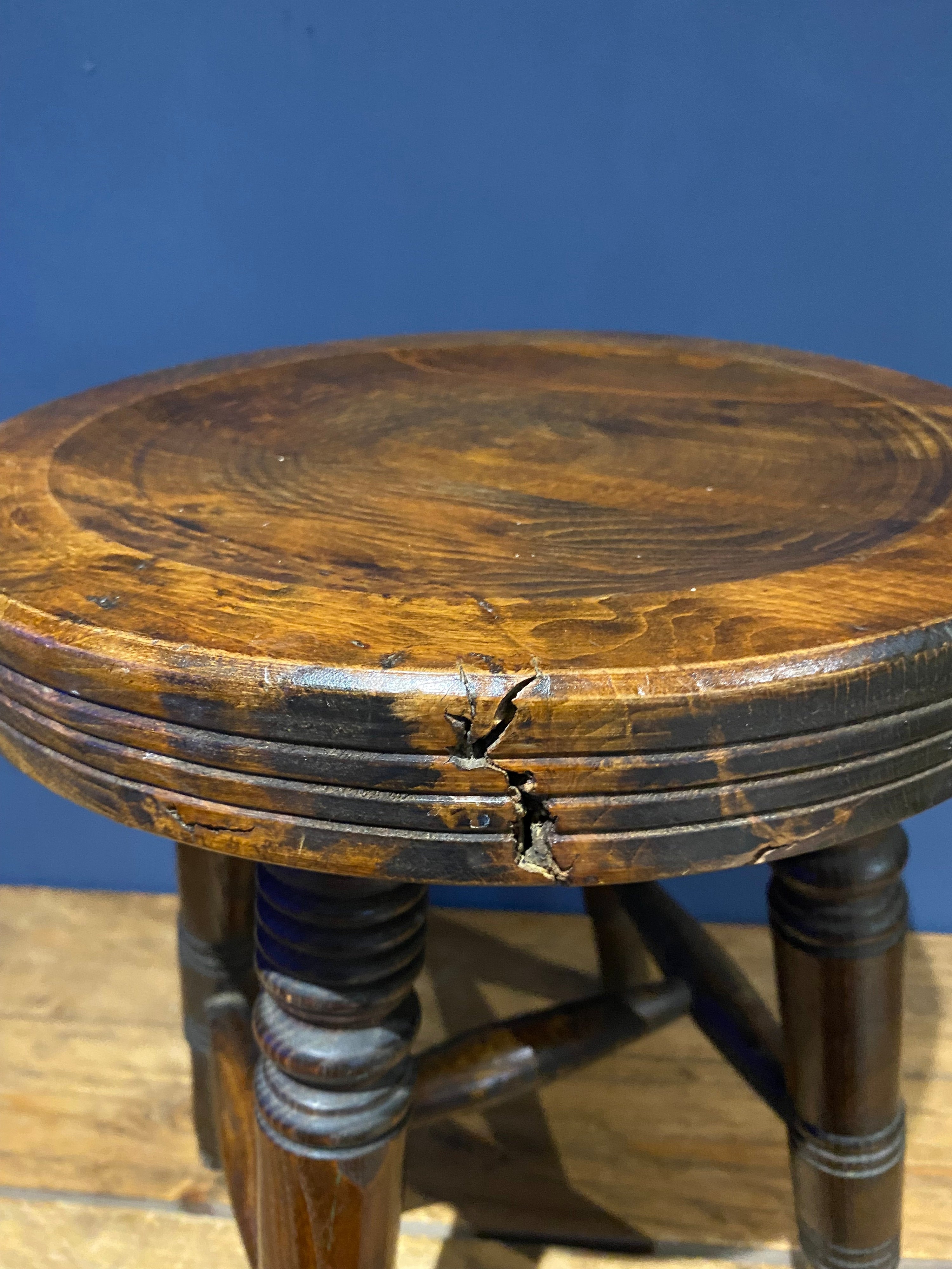 Antique Oak Stool with Beautiful Grain And Patina