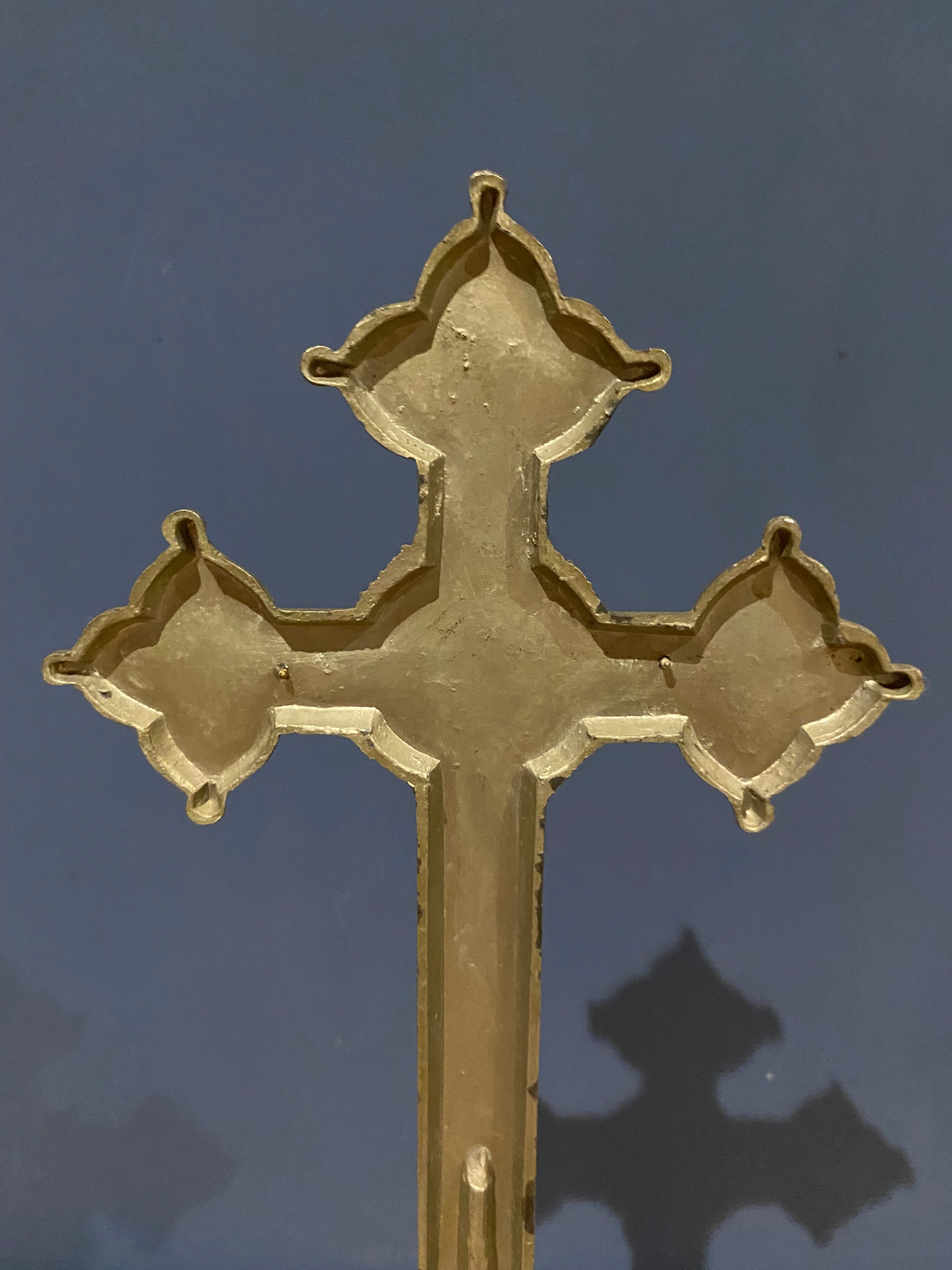 Vintage Mid Century French White Metal Altar Crucifix 41 Cms High