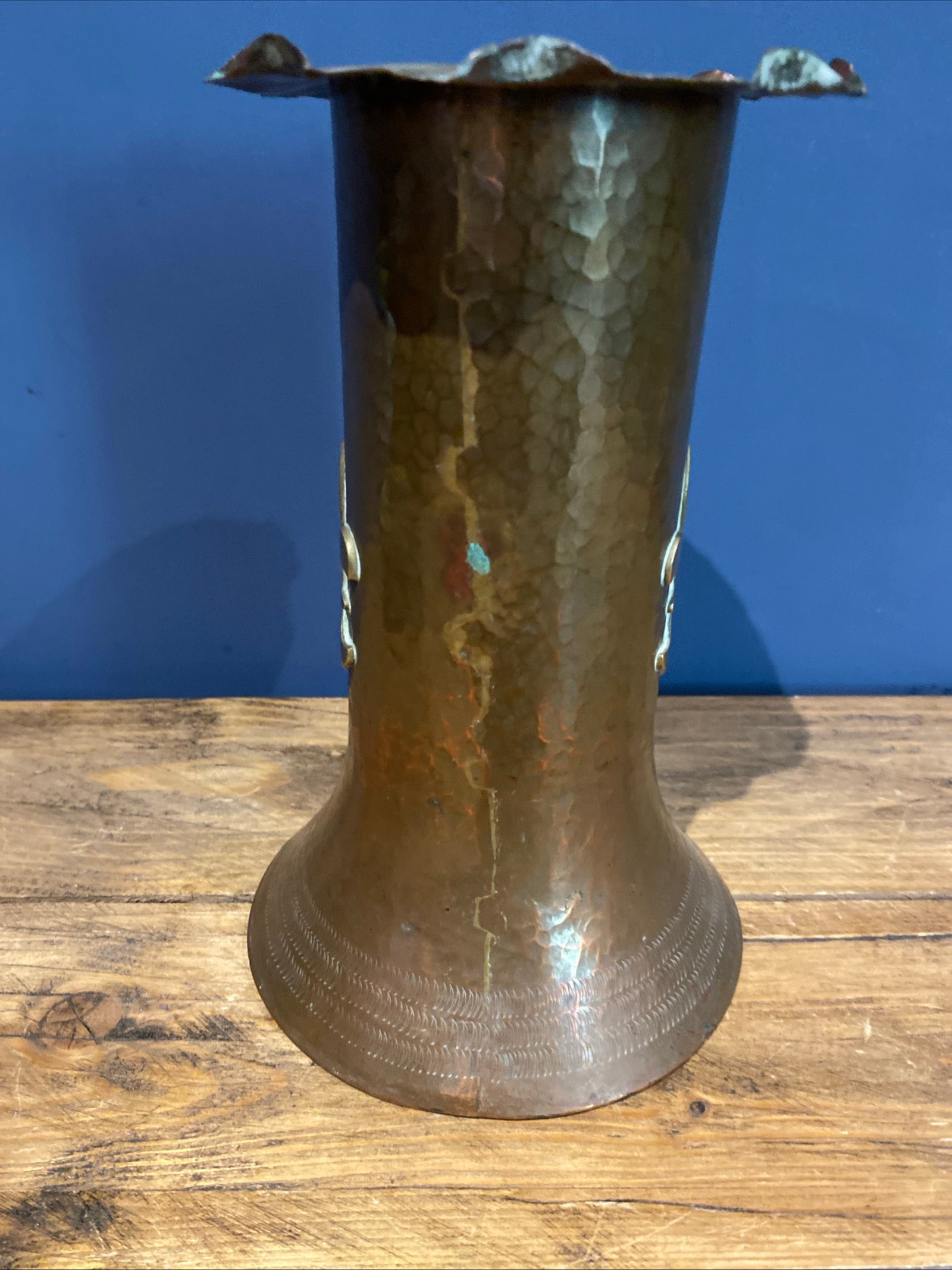 Antique Copper And Brass Vase , With Patina