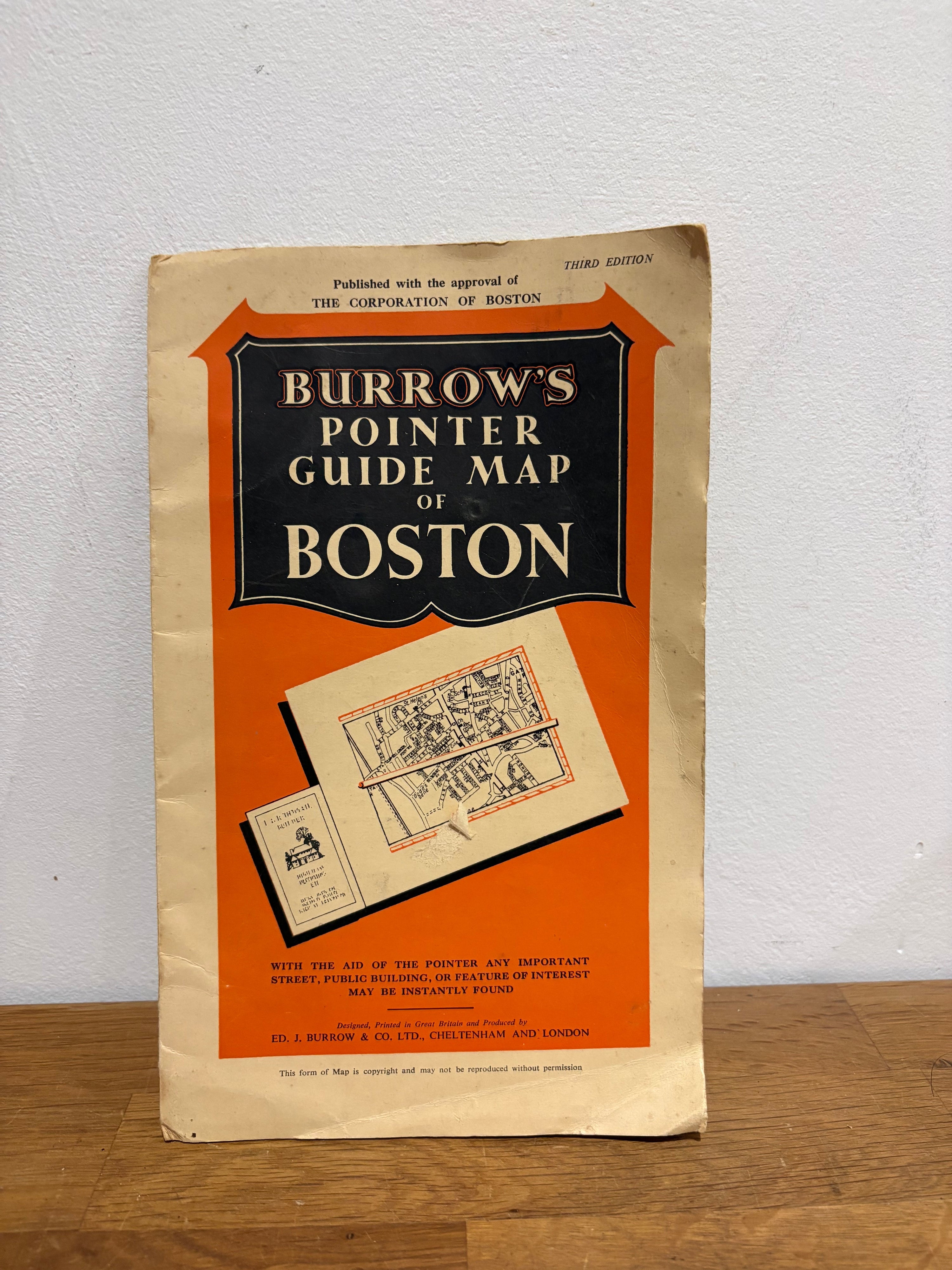 Vintage 1930’s-1950’s Burrows Pointer Guide Map Of Boston UK , Third Edition