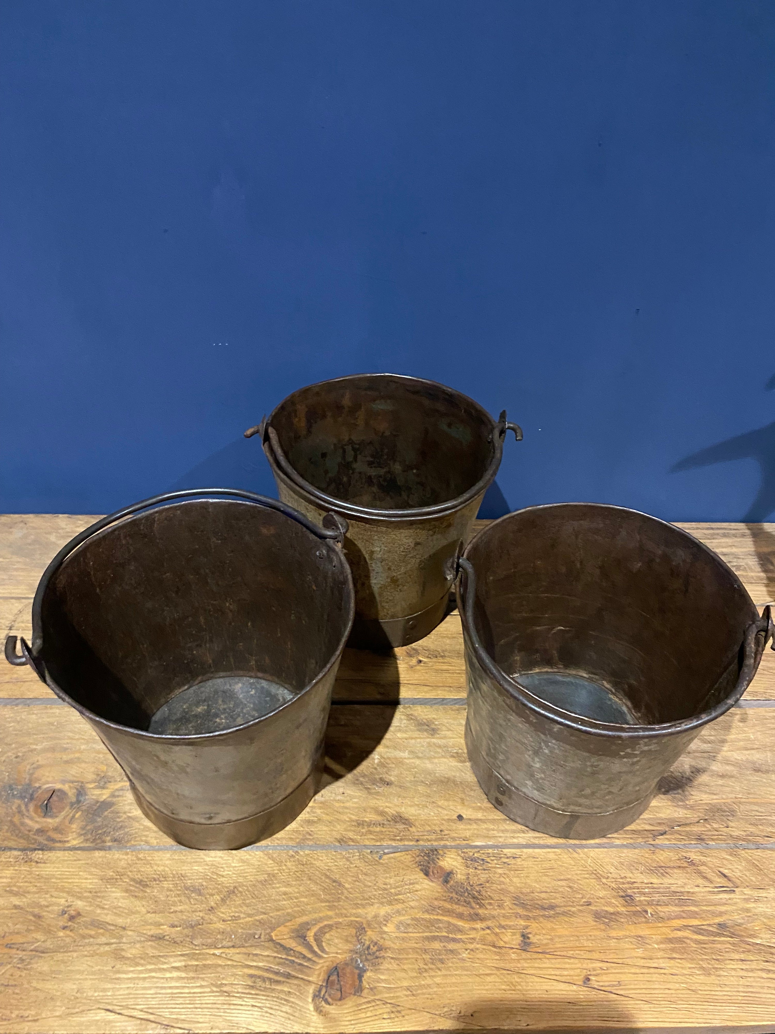 3 X Vintage Galvanised Buckets , Medium