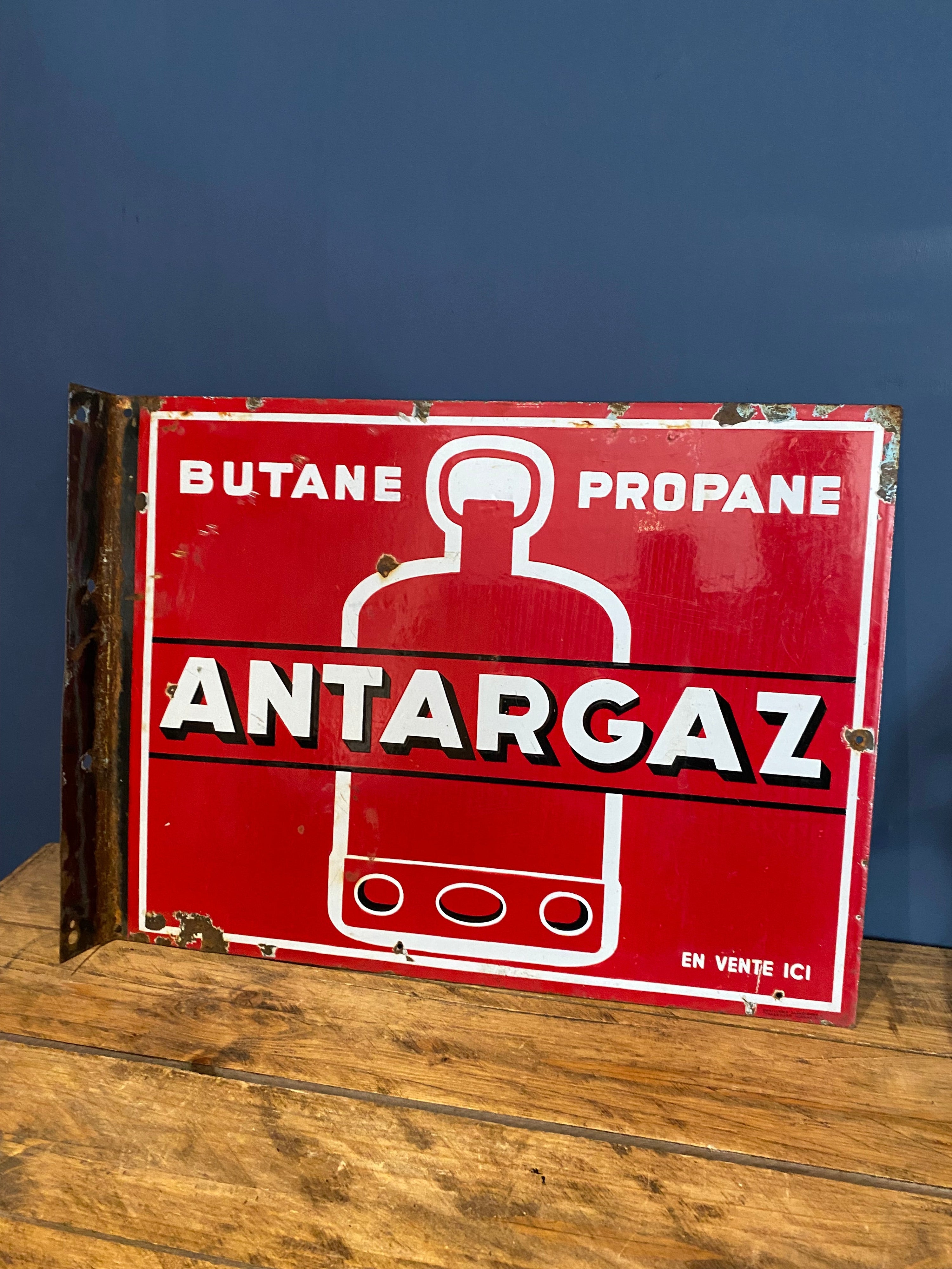 Vintage French Antargaz double sided enamel sign , 1970’s