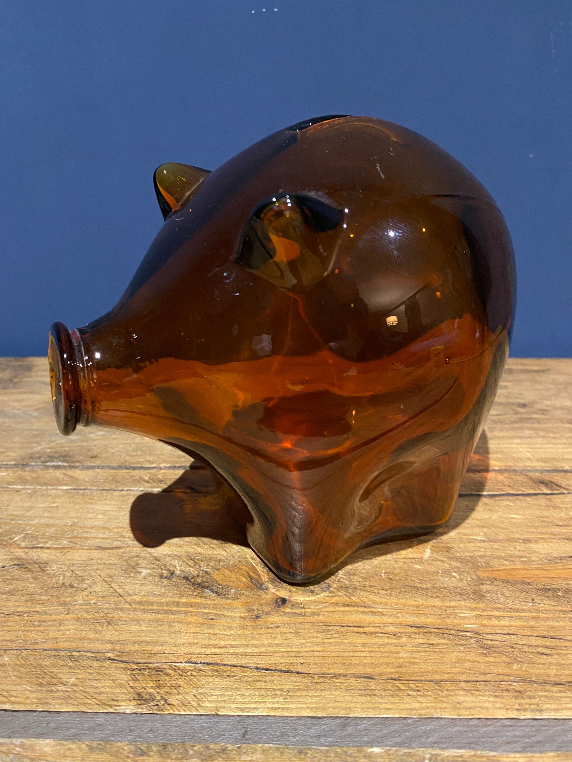60’s Amber Glass Piggy Bank / Money Box
