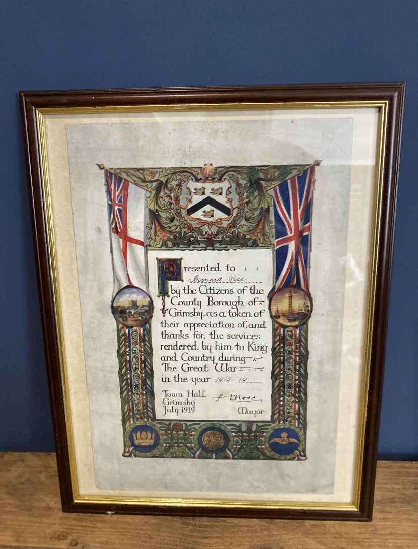 World War 1 Presentation Document RAF 1919  For Service. Grimsby