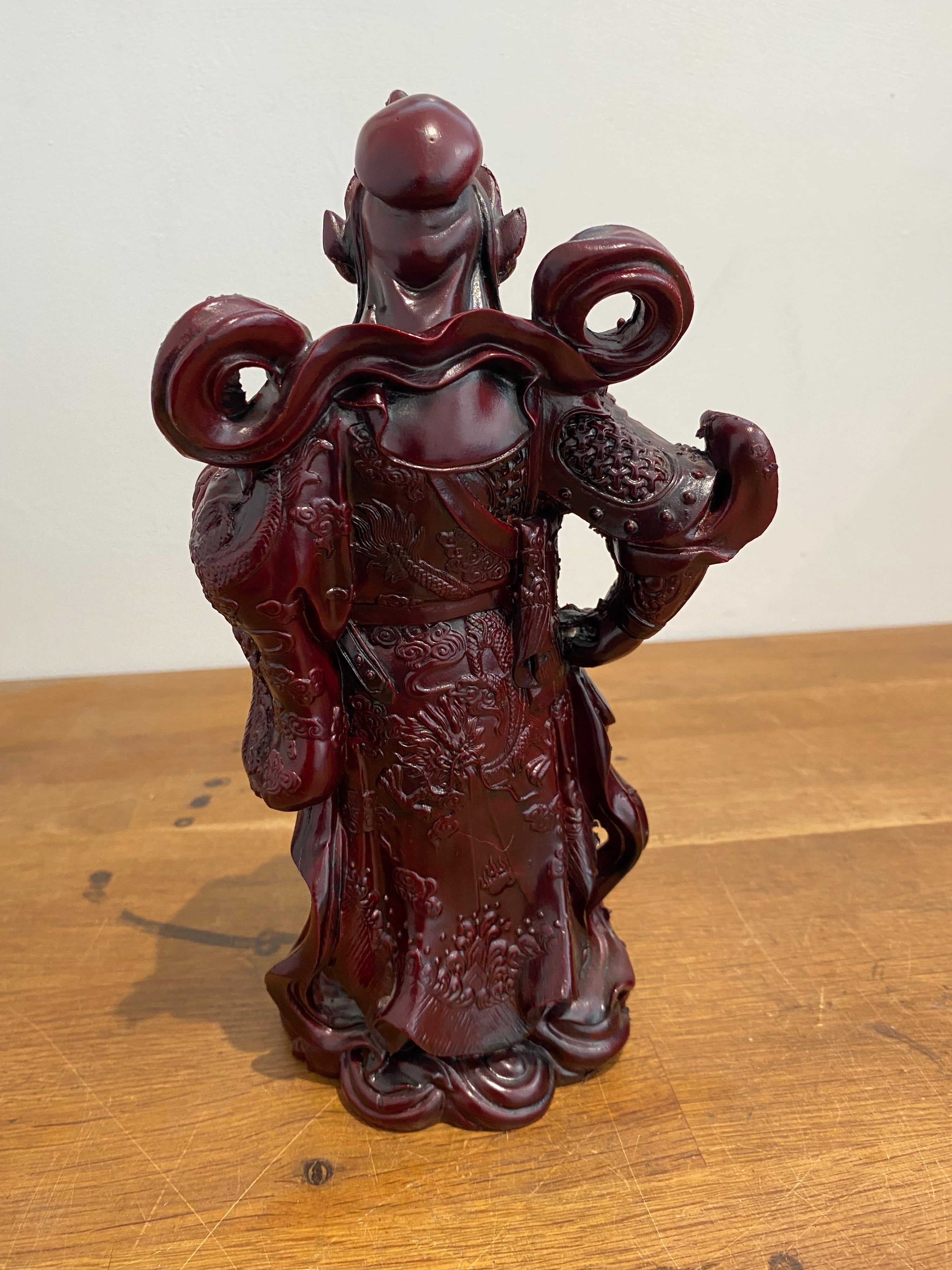Chinese General Kwan Cinnabar Colour Resin Figure / 10” Statue