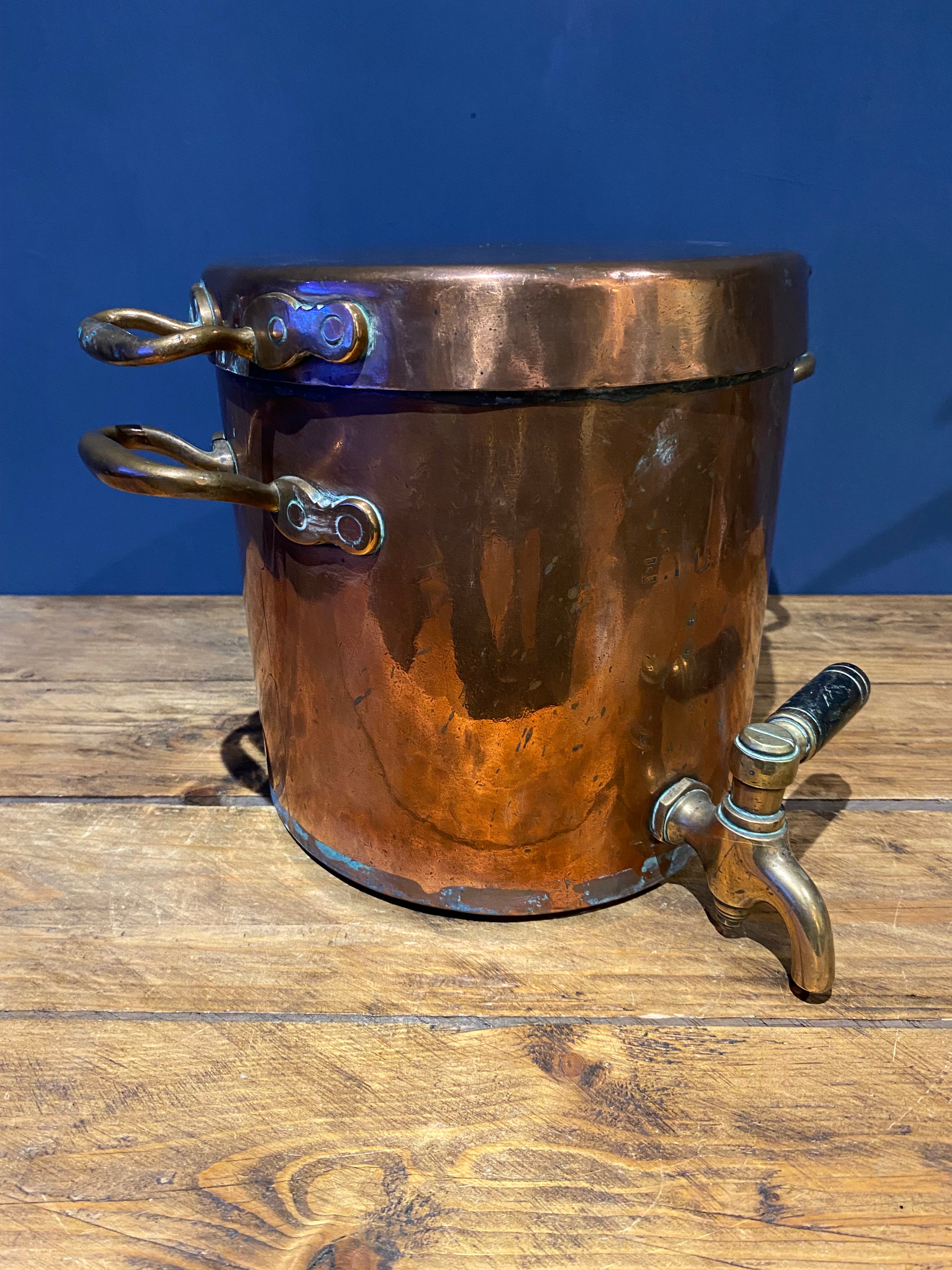Large Heavy Antique Copper Water Urn , E.I.U.S.C. Stamped In It.