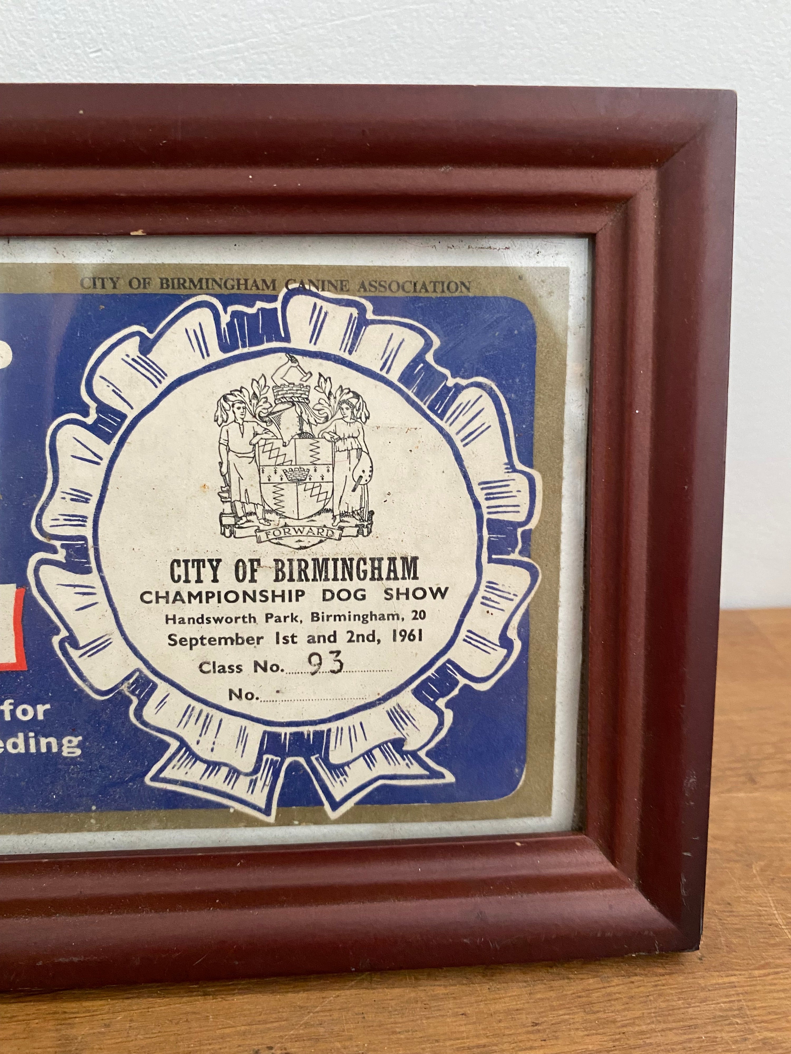 City Of Birmingham Championship Dog Show Second Prize Award 1961 , Certificate