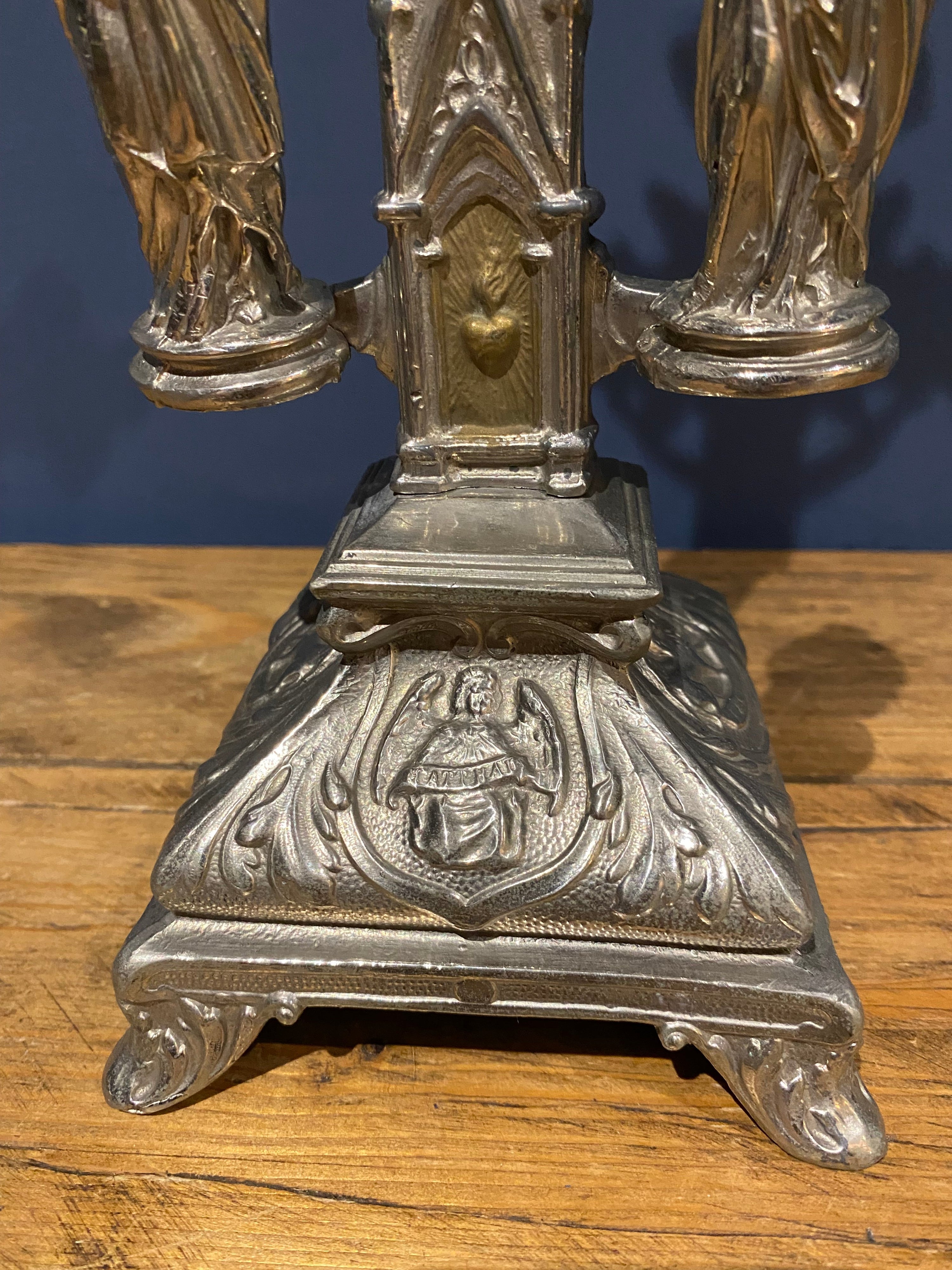 Vintage Mid Century French White Metal  Altar Crucifix 44 Cms High