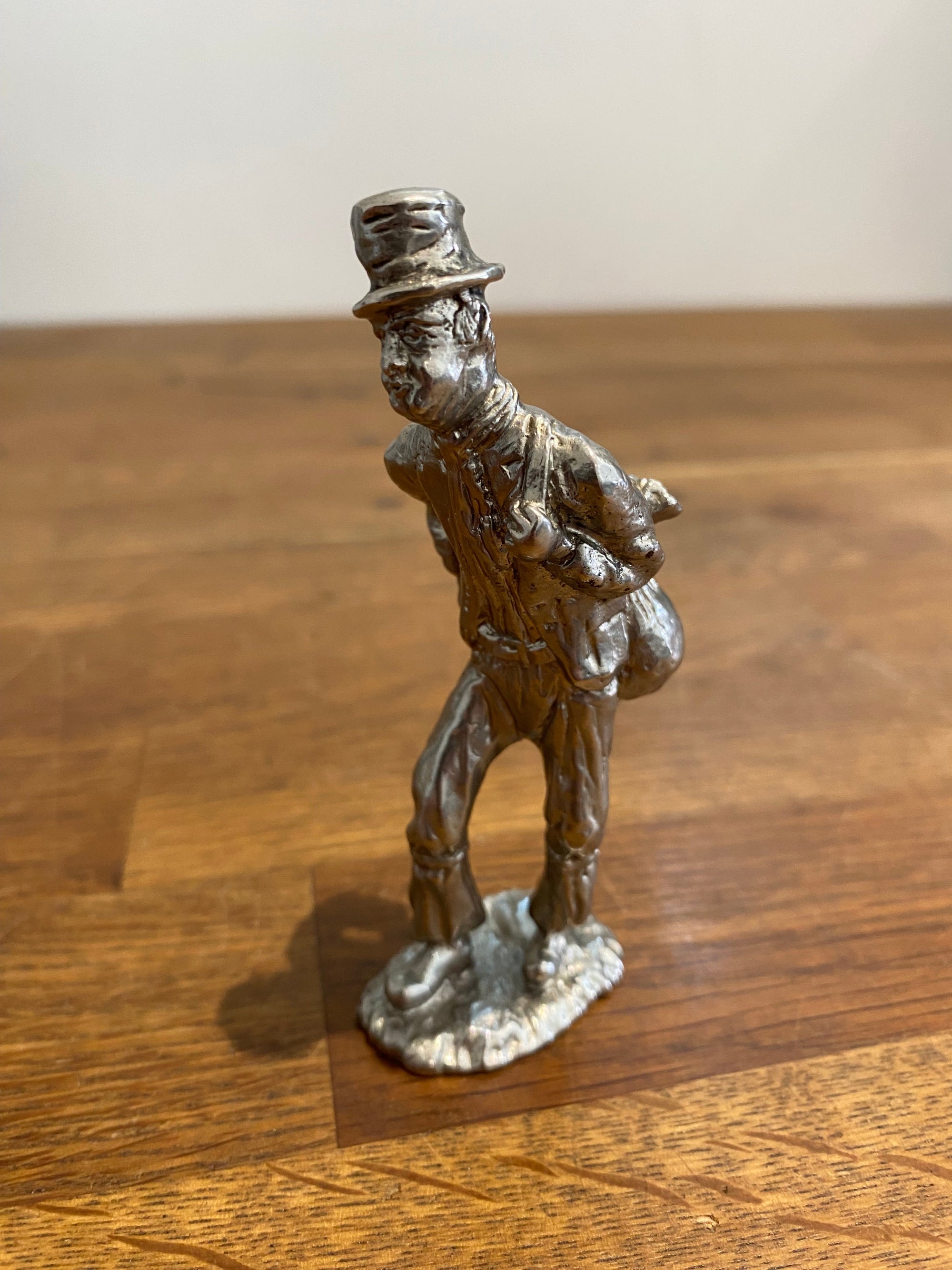 Plated Metal 4” Figure Of A Victorian Man With Travelling Bag