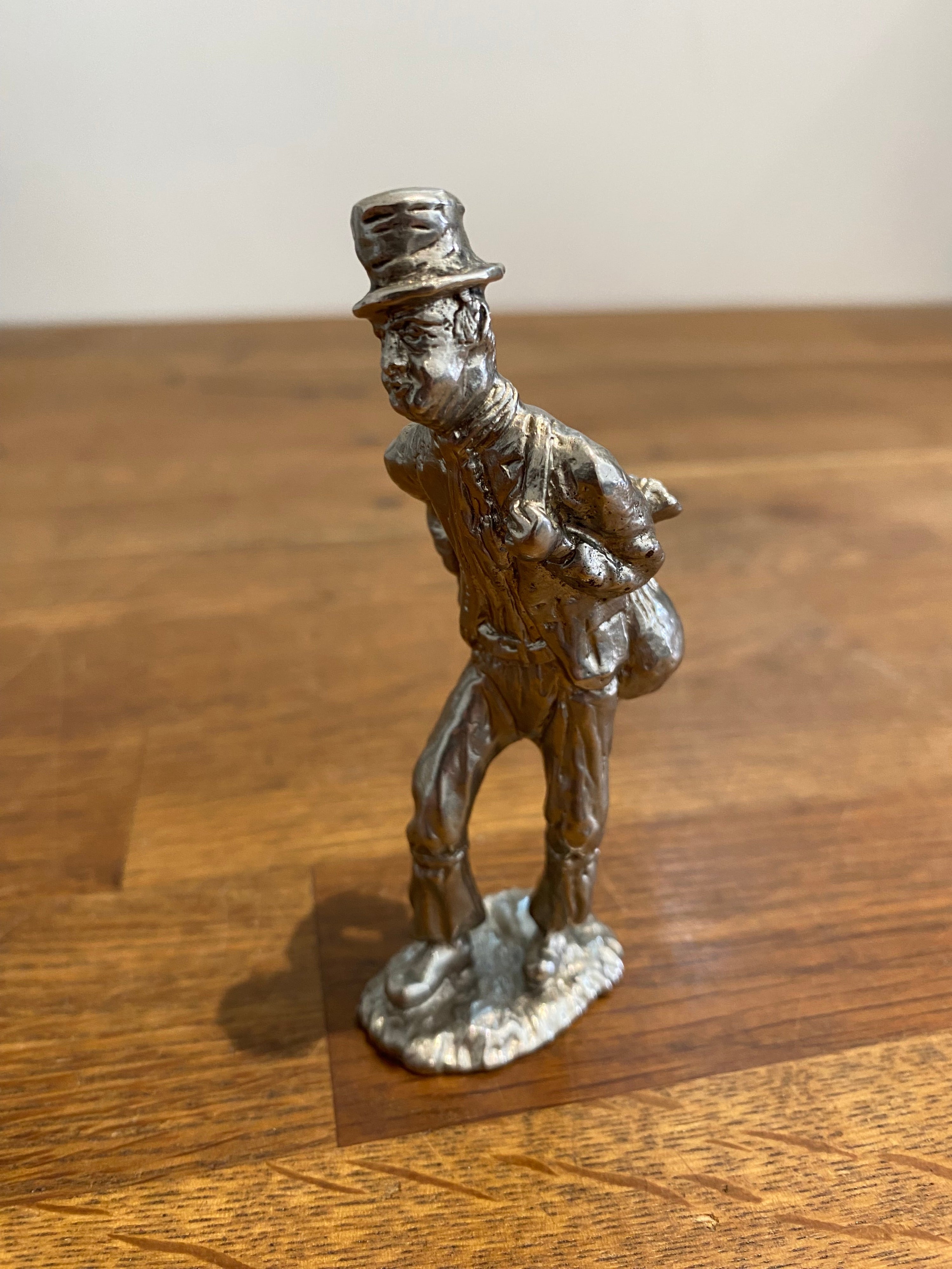 Plated Metal 4” Figure Of A Victorian Man With Travelling Bag