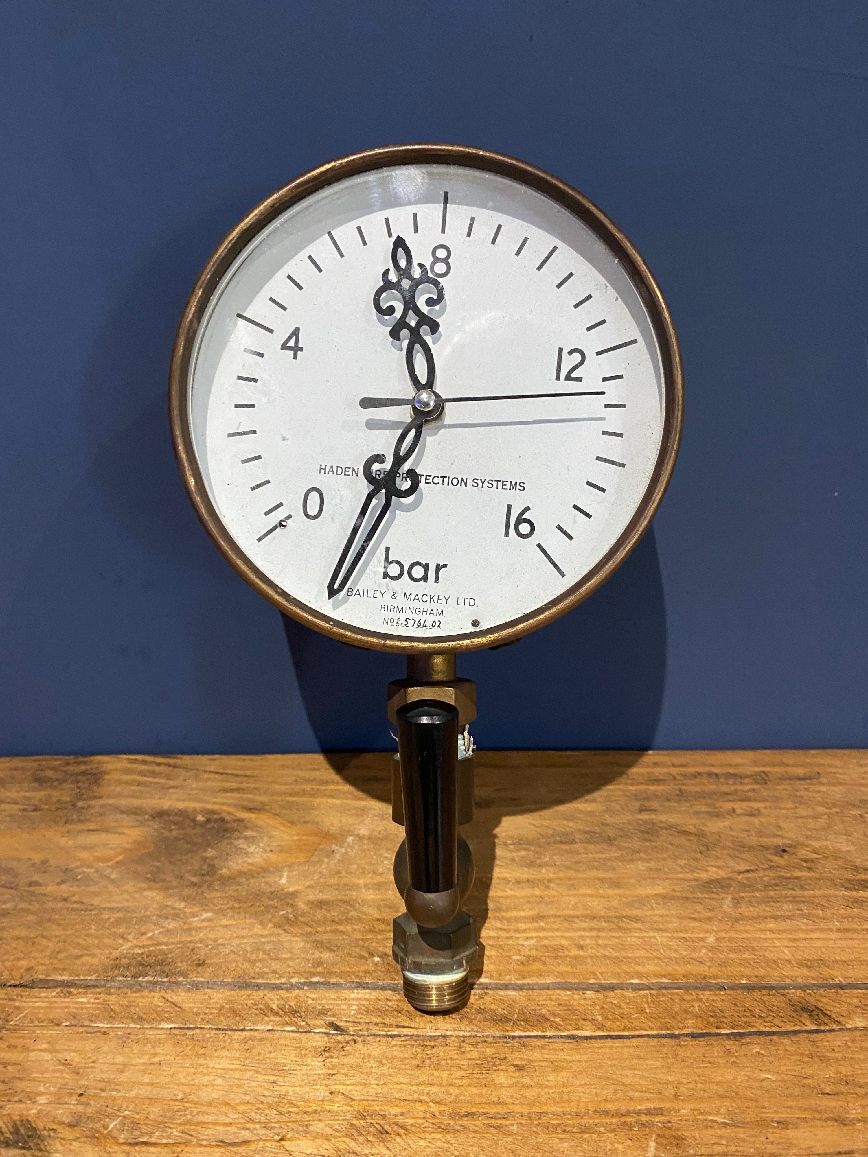 Vintage Haden Fire Protection, Baily & Mackey . Upcycled Gauge, Into A Clock