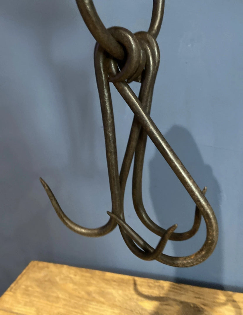 Rare Antique Game Hooks   , Wrought Iron , On A Ring