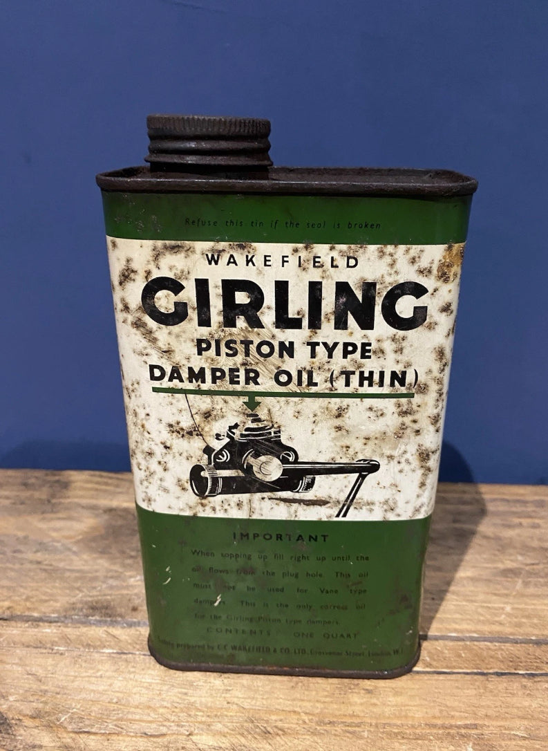 Vintage Wakefield Girling Piston Damper Oil Empty Tin , Castrol
