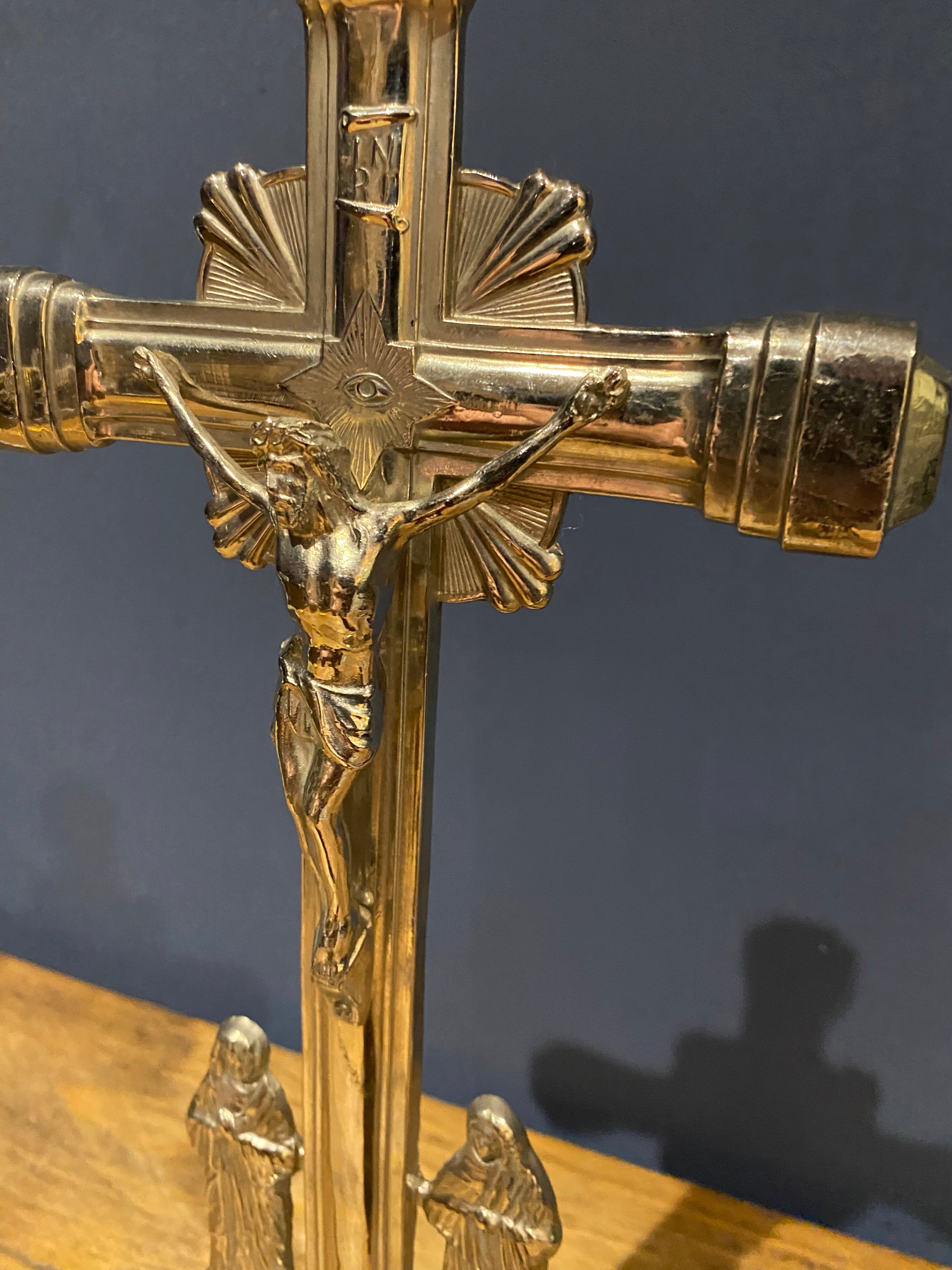 Vintage Mid Century French White Metal /chrome Altar Crucifix 40 Cms High