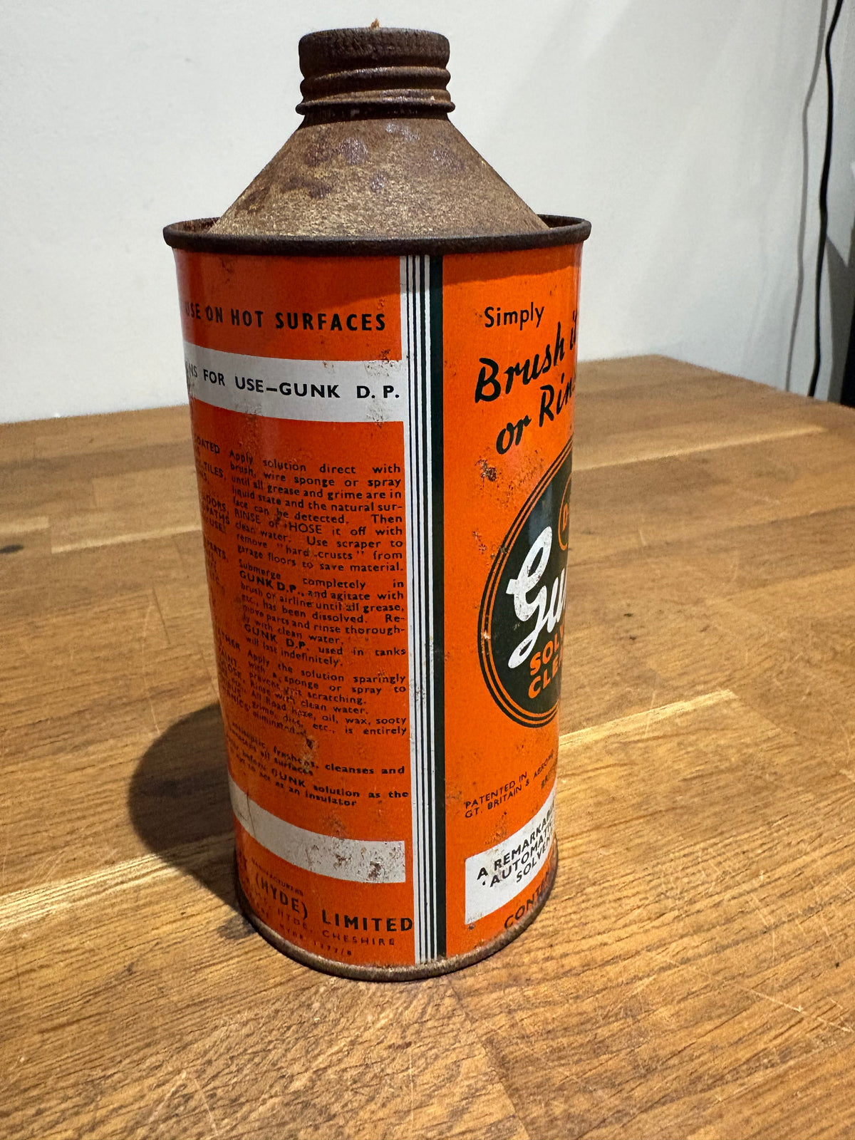 Vintage DP Gunk Solvent Cleaner Tin , 1 Pint Can