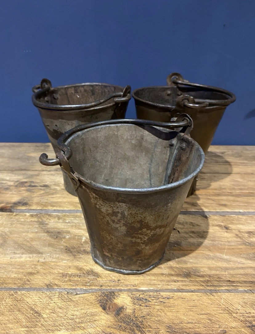 Vintage Small Galvanised/ Steel Buckets / Flower Buckets , Plenty Of Patina X3