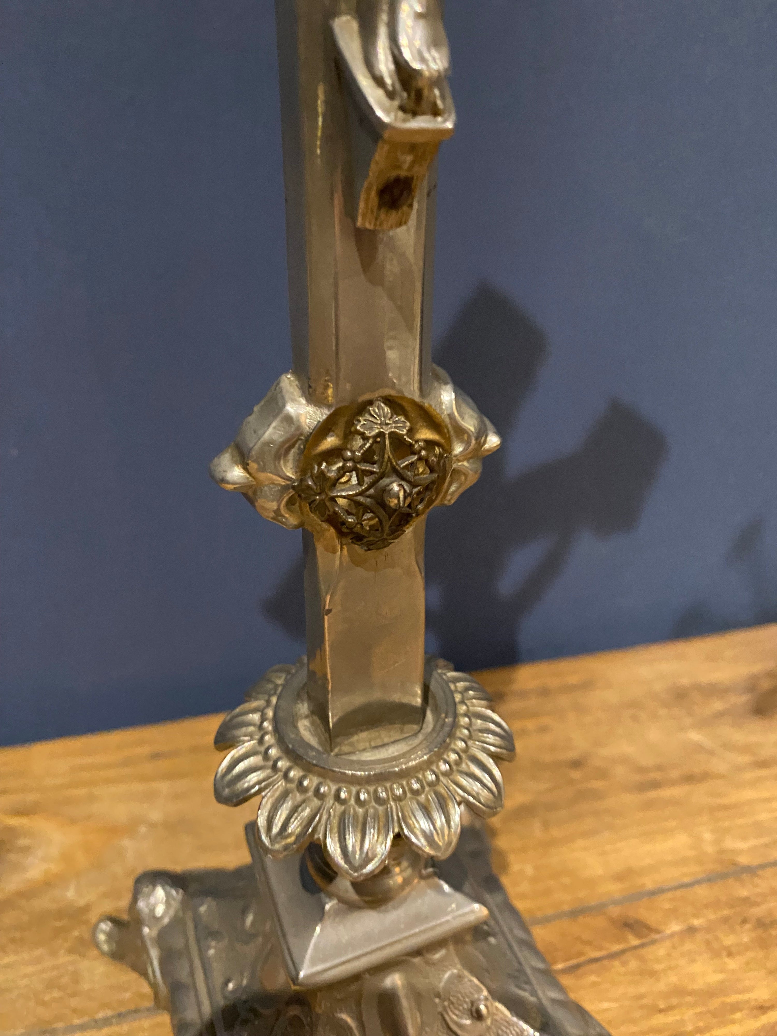 Vintage Mid Century French White Metal  Altar Crucifix 44.5 Cms High